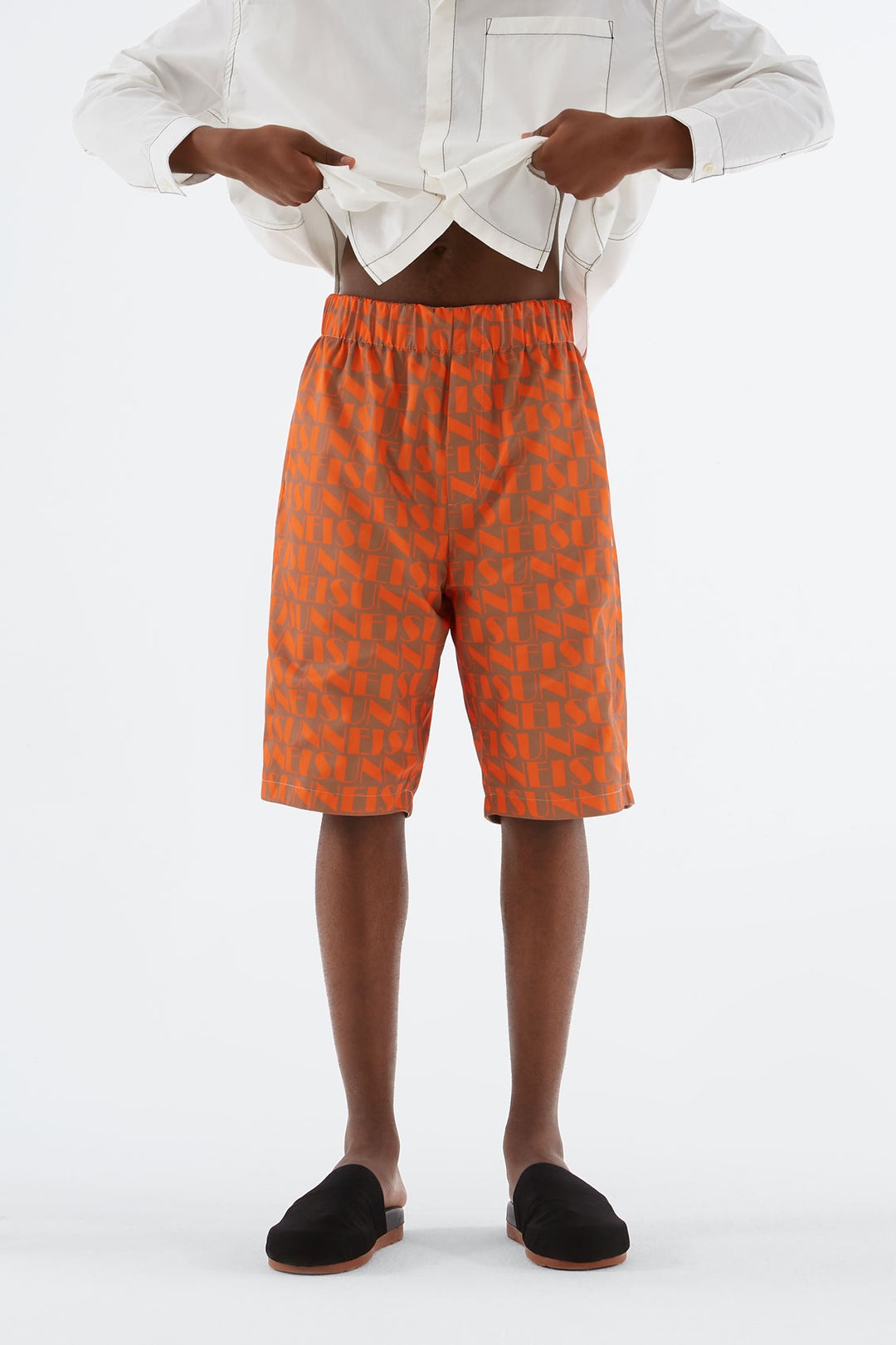 REVERSIBLE ORANGE & BEIGE LOGO BERMUDA PANTS - 2