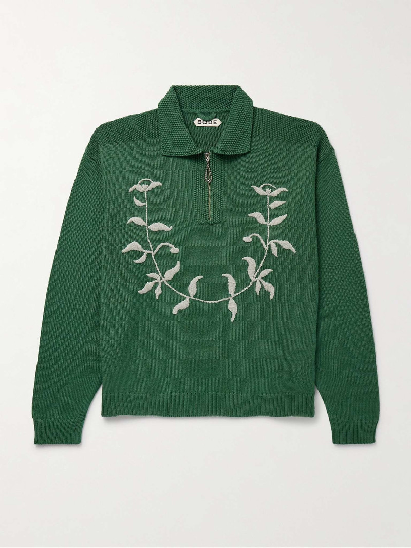 Floret Embroidered Wool Half-Zip Sweater 1