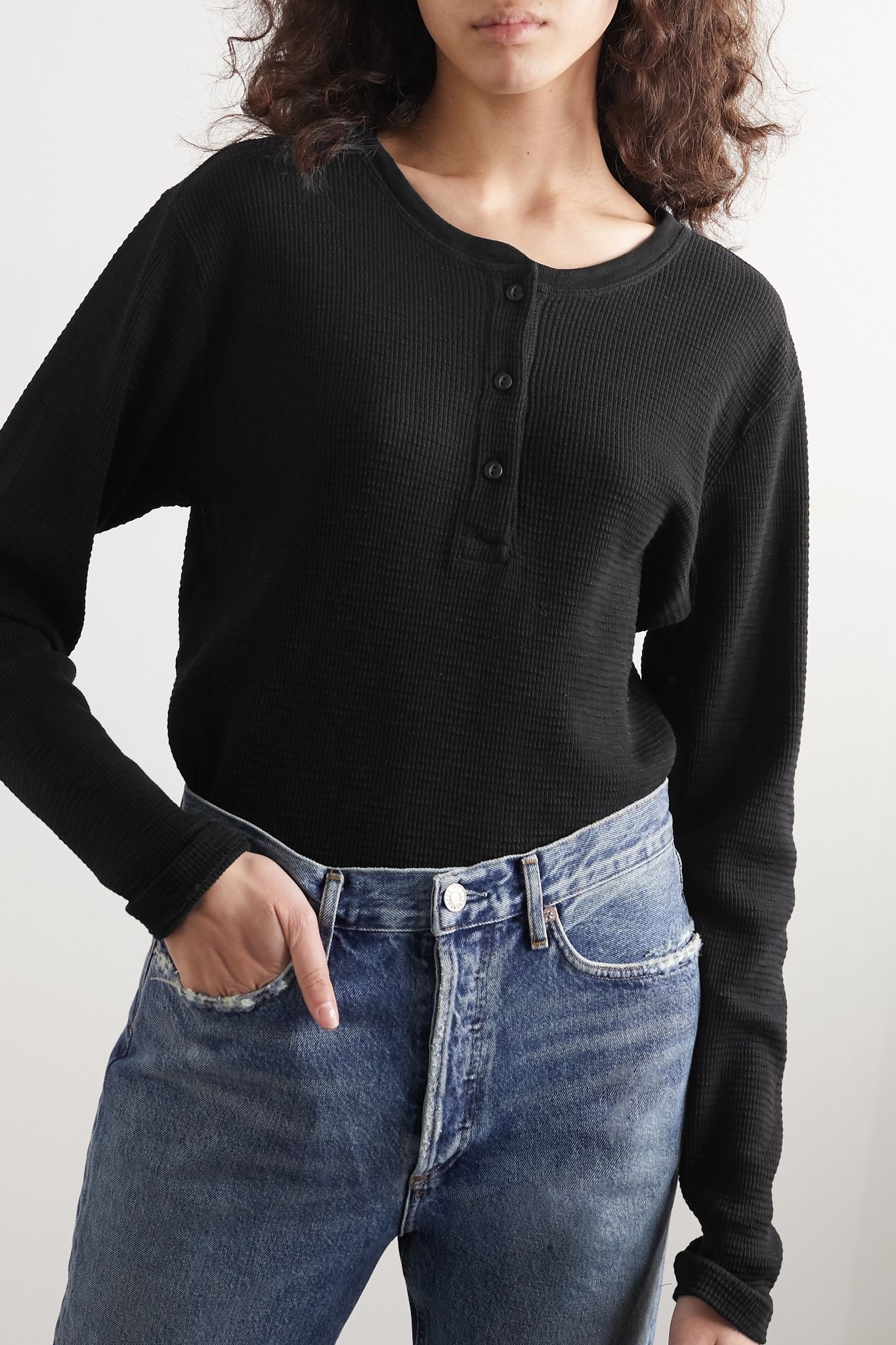 Waffle-knit cotton-jersey top - 3