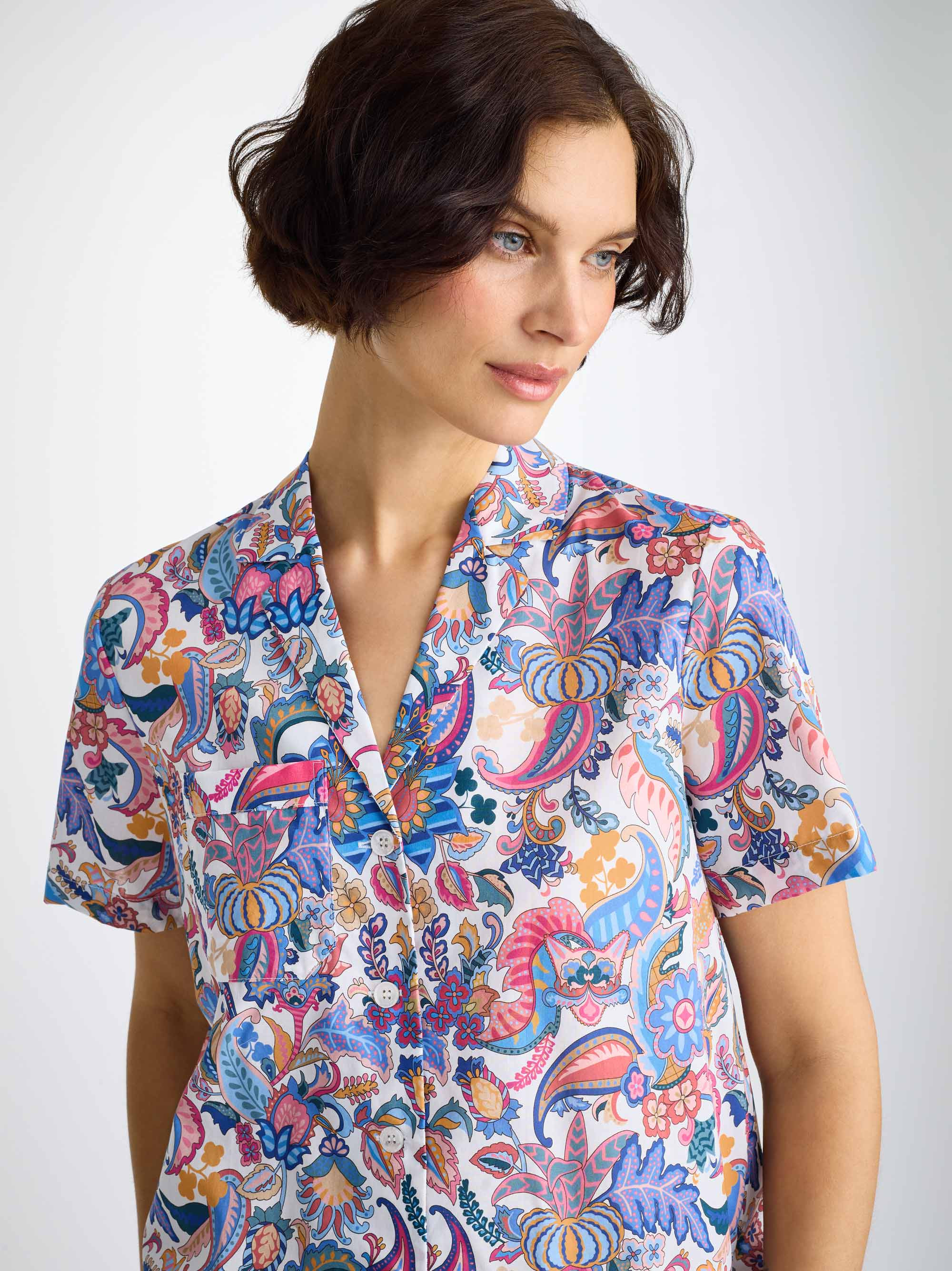 Women's Short Pajamas Cotton Batiste Multi Jungle Paisley Print - 5