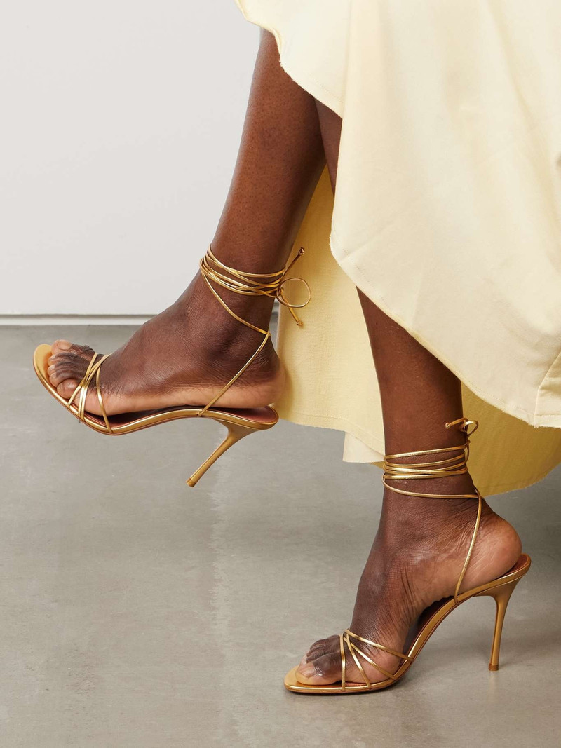 Amina Muaddi Lori metallic leather sandals Gold outlook