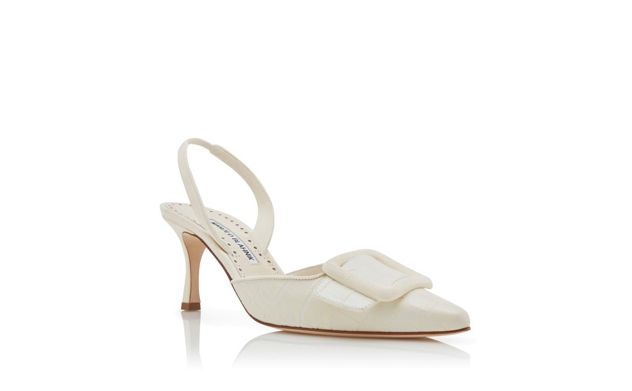 Cream Calf Leather Slingback Pumps - 3