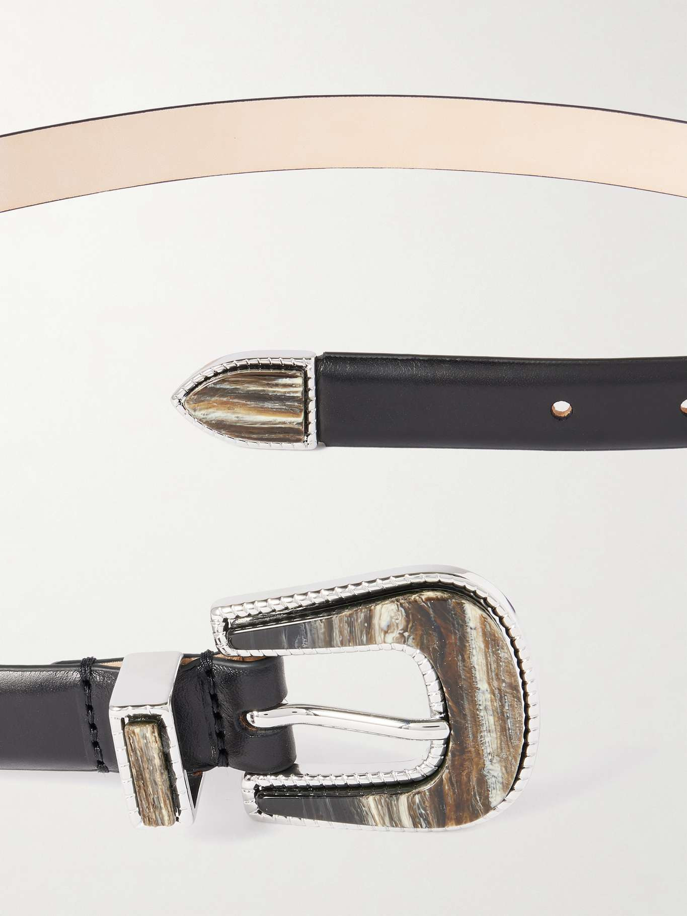 Travertine embellished leather belt Black - 3
