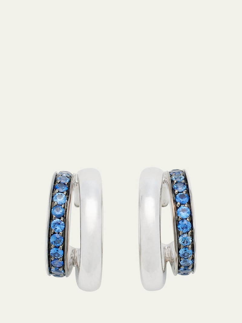 Iconica 18K White Gold and Sapphire Double Hoop Earrings 1
