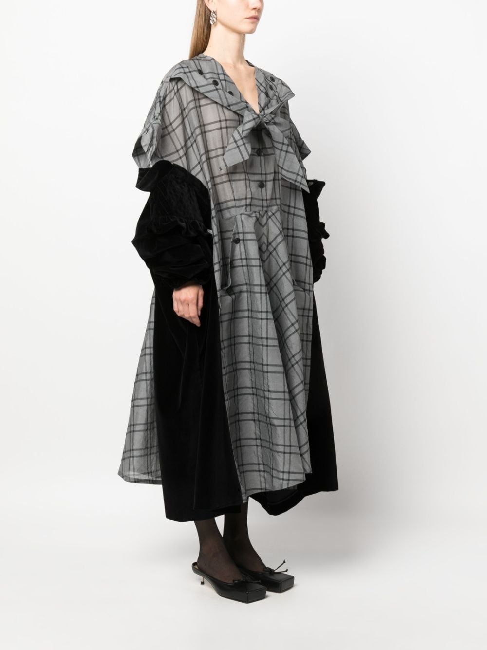 Spliced check-print silk dress - 3