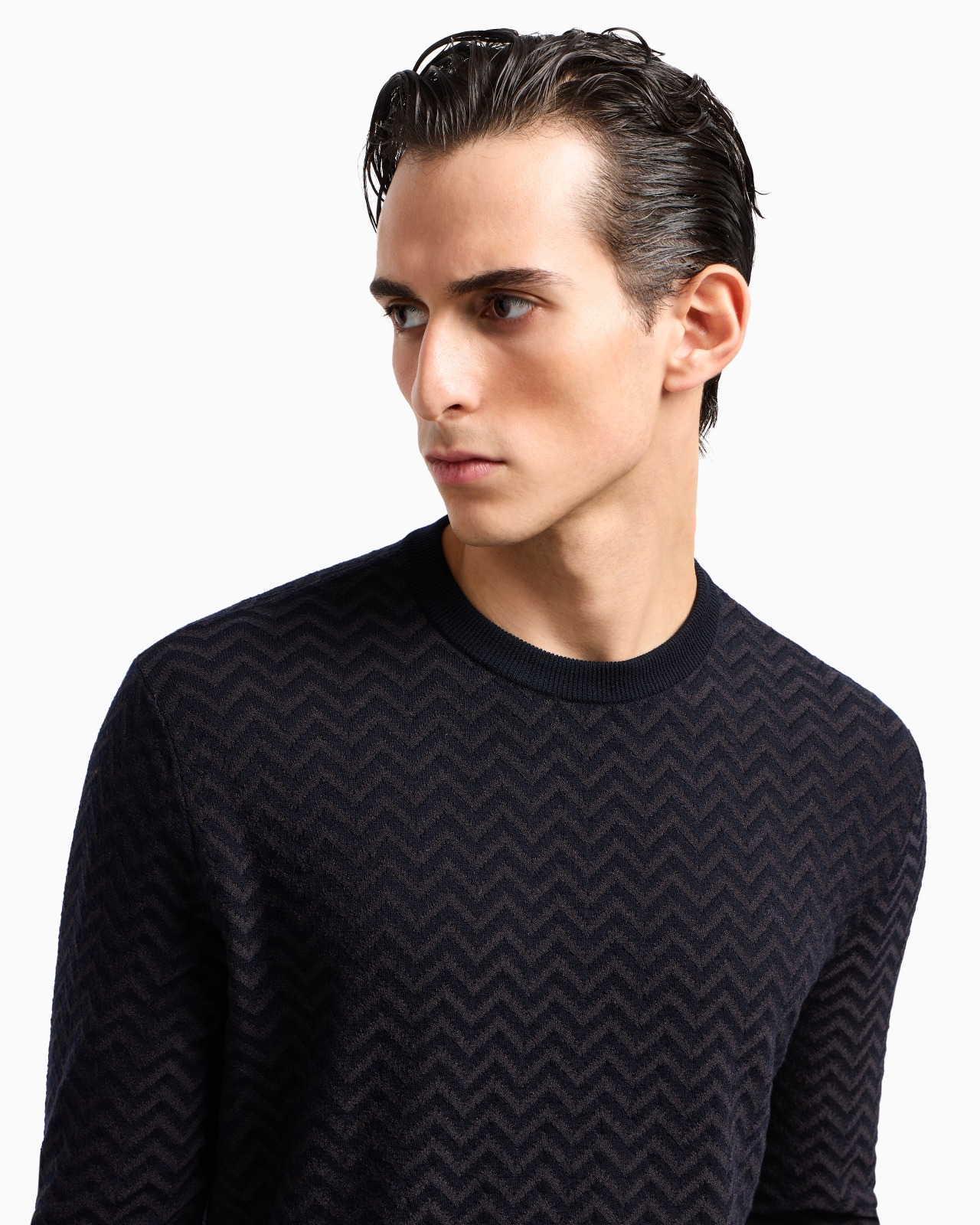PLATED CHEVRON VIRGIN WOOL, CREW-NECK JUMPER - 5