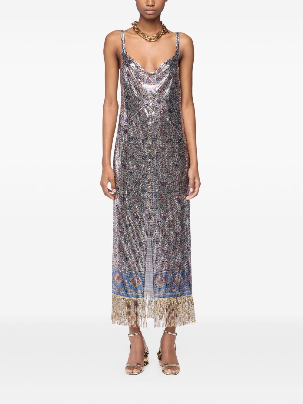 fringed paisley-printed slip dress - 2