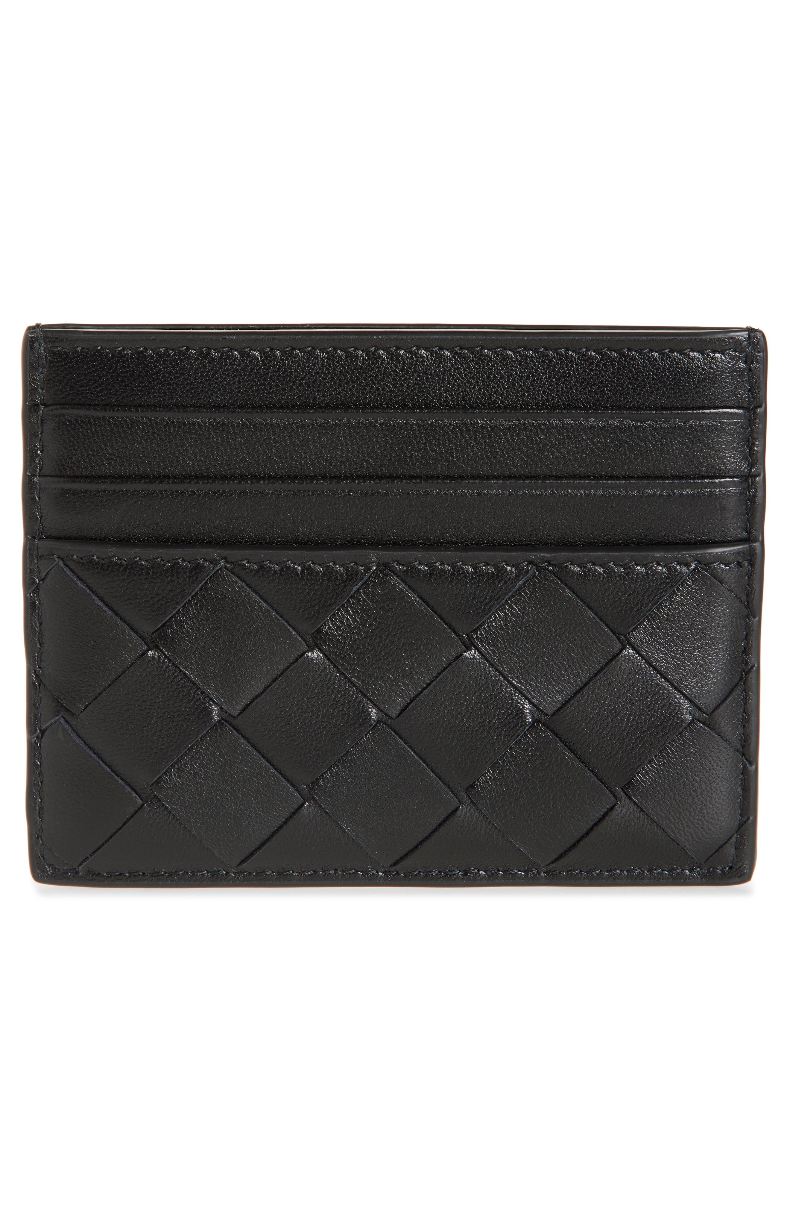 Bottega Veneta Intrecciato Leather Card Case in 8425 Black-Gold at Nordstrom - 2