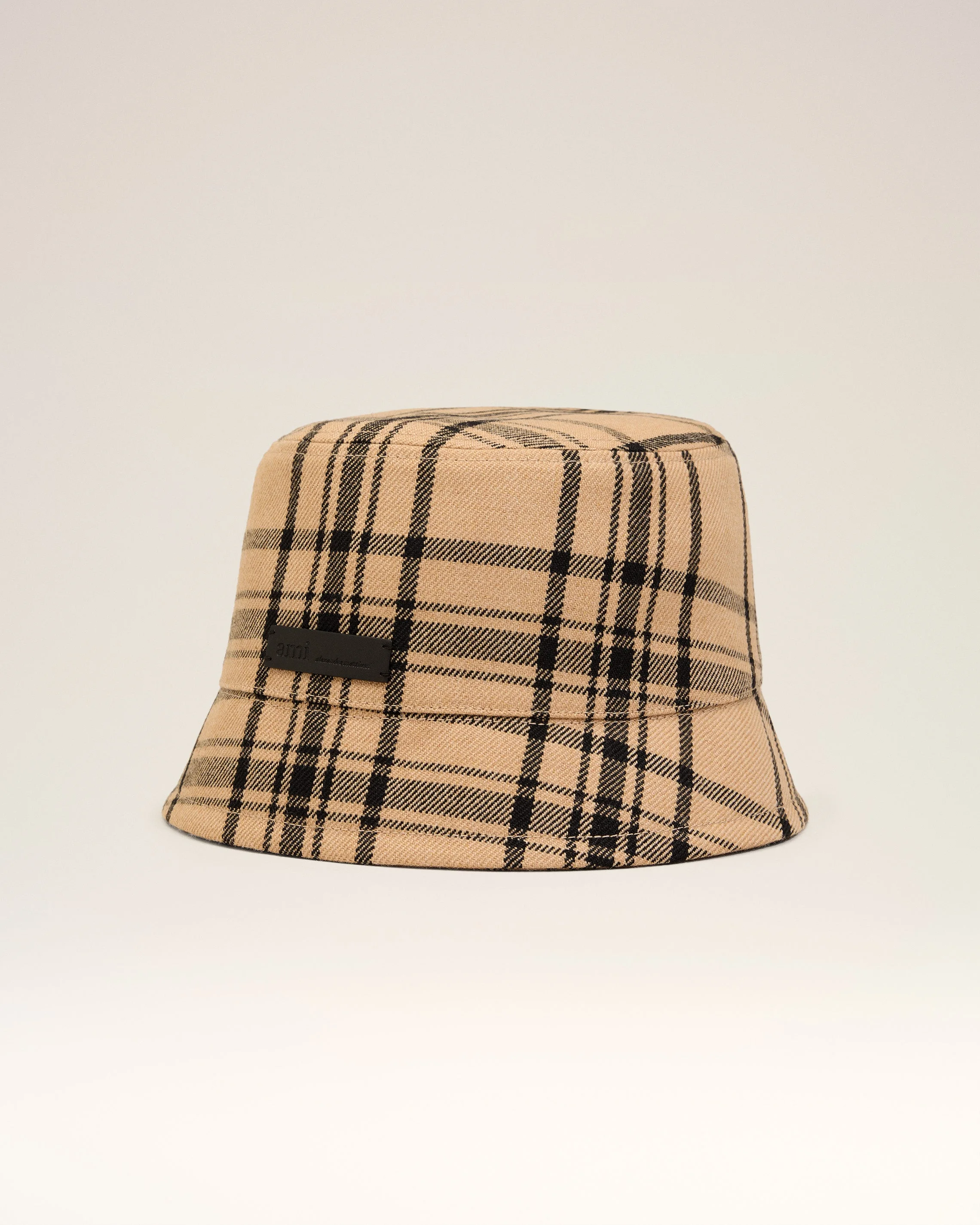 BROWN WOOL CHECKED BUCKET HAT - 1
