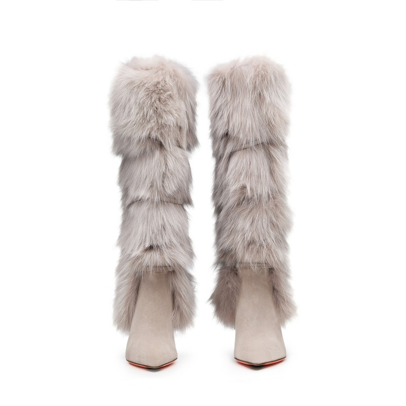 Women's natural leather and fox high-heel boot 3