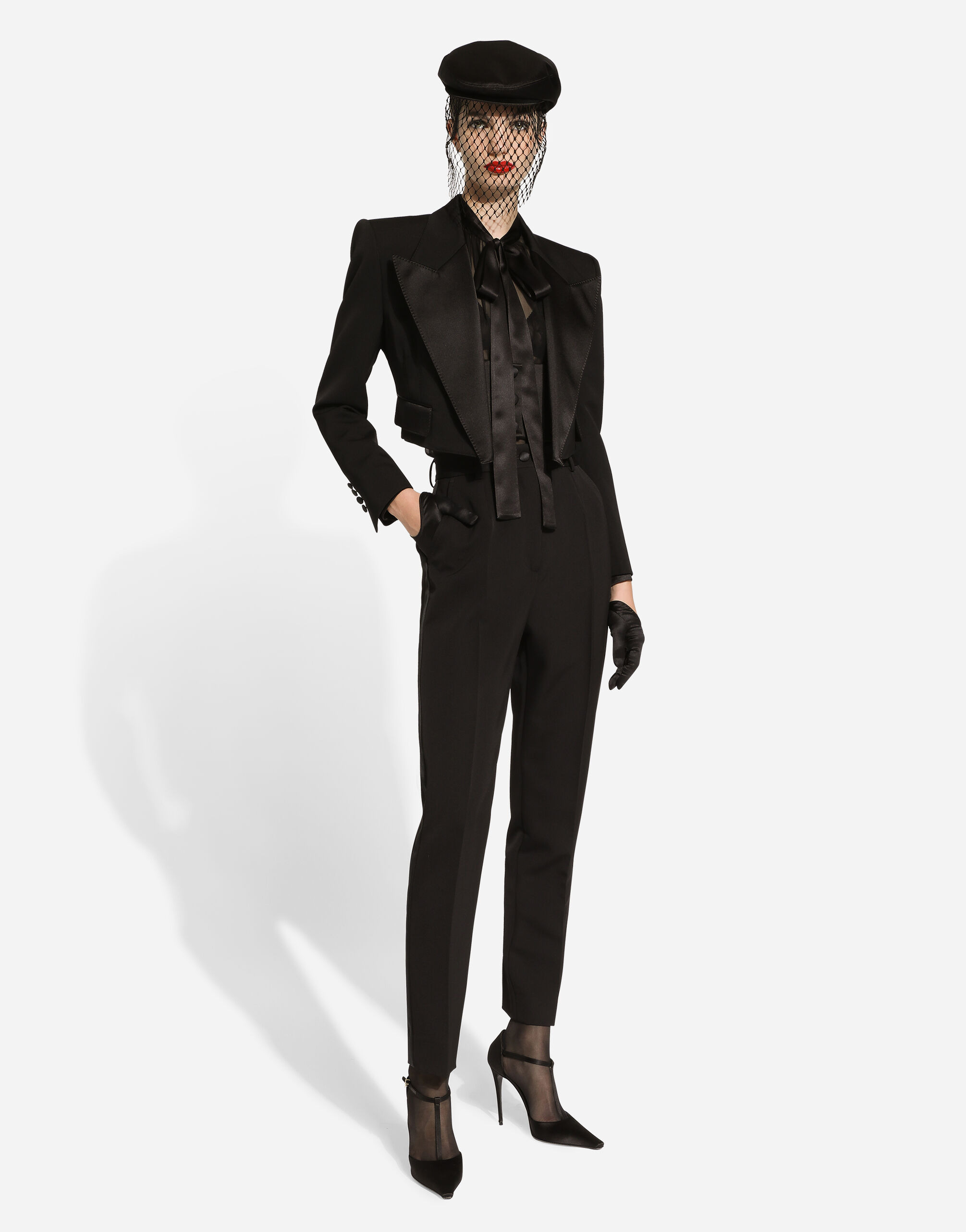 Short wool gabardine tuxedo jacket - 9