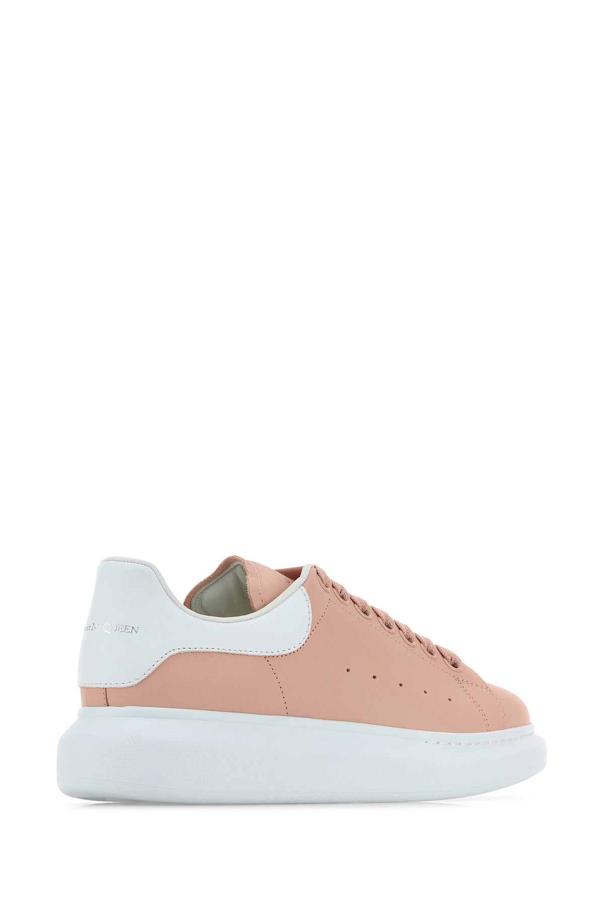 Pink leather sneakers with light white leather heel - 3
