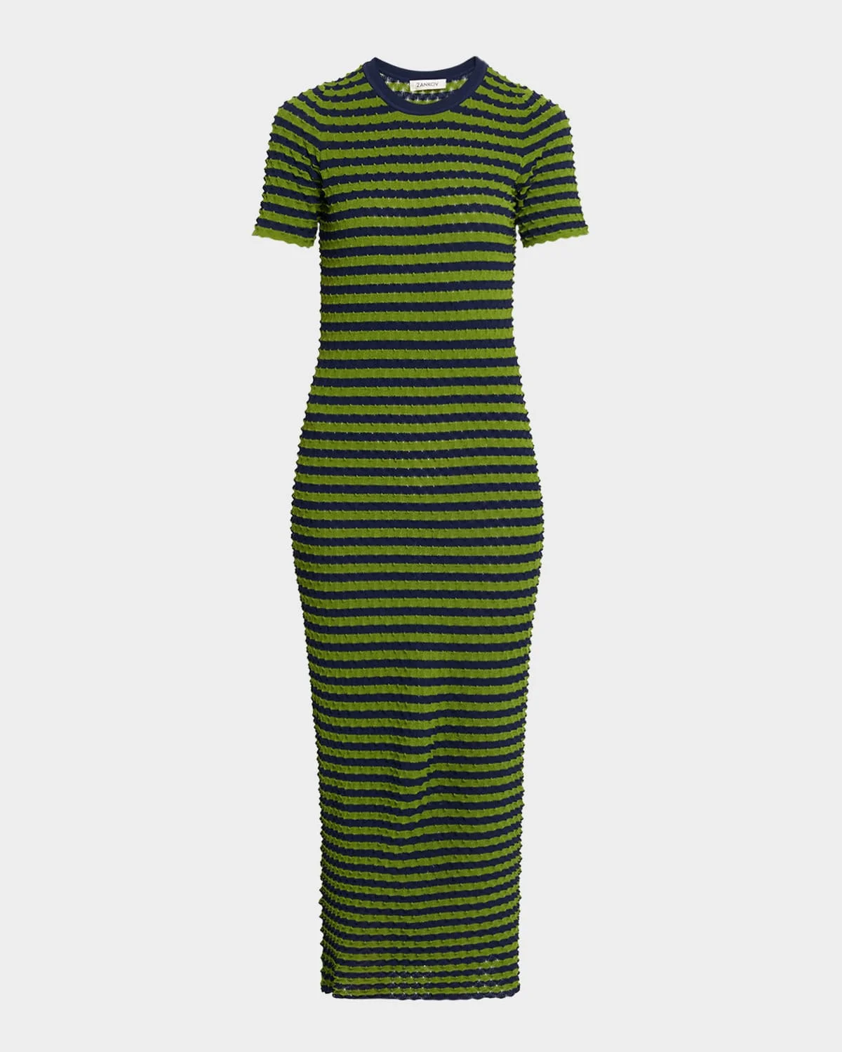 Striped Popcorn Knit Short-Sleeve Maxi Dress - 1