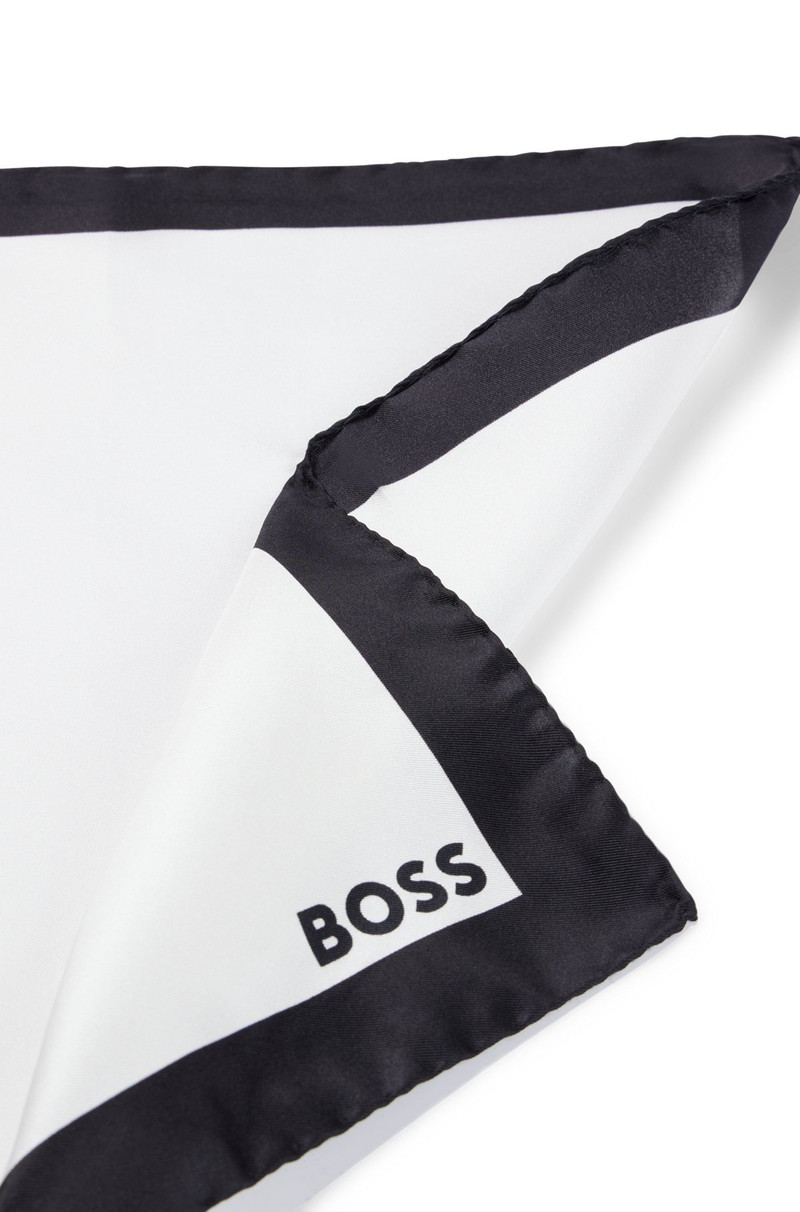 SILK POCKET SQUARE WITH BORDER AND LOGO 4