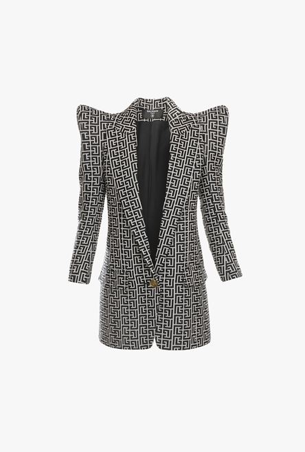 Long  bicolor jacquard one-button blazer with Balmain monogram - 1