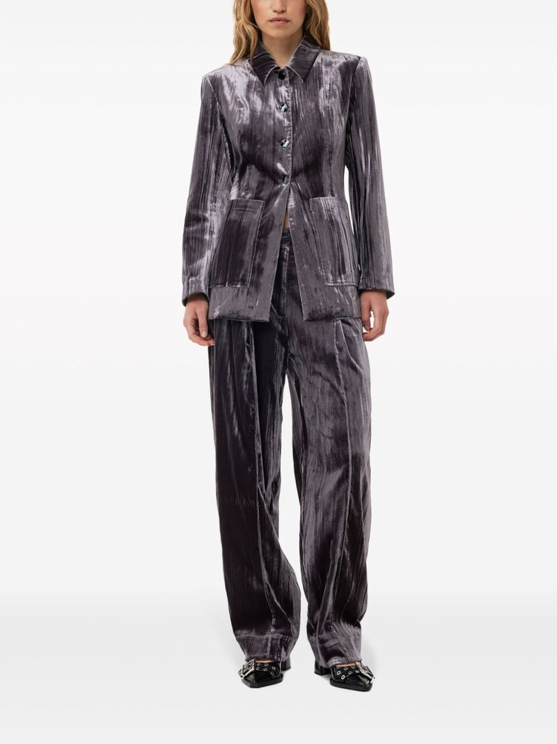 GANNI striped velvet-finish blazer outlook