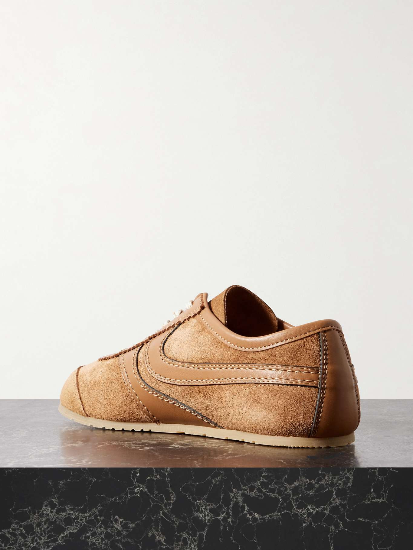 Dries Van Noten Leather-trimmed suede sneakers Tan