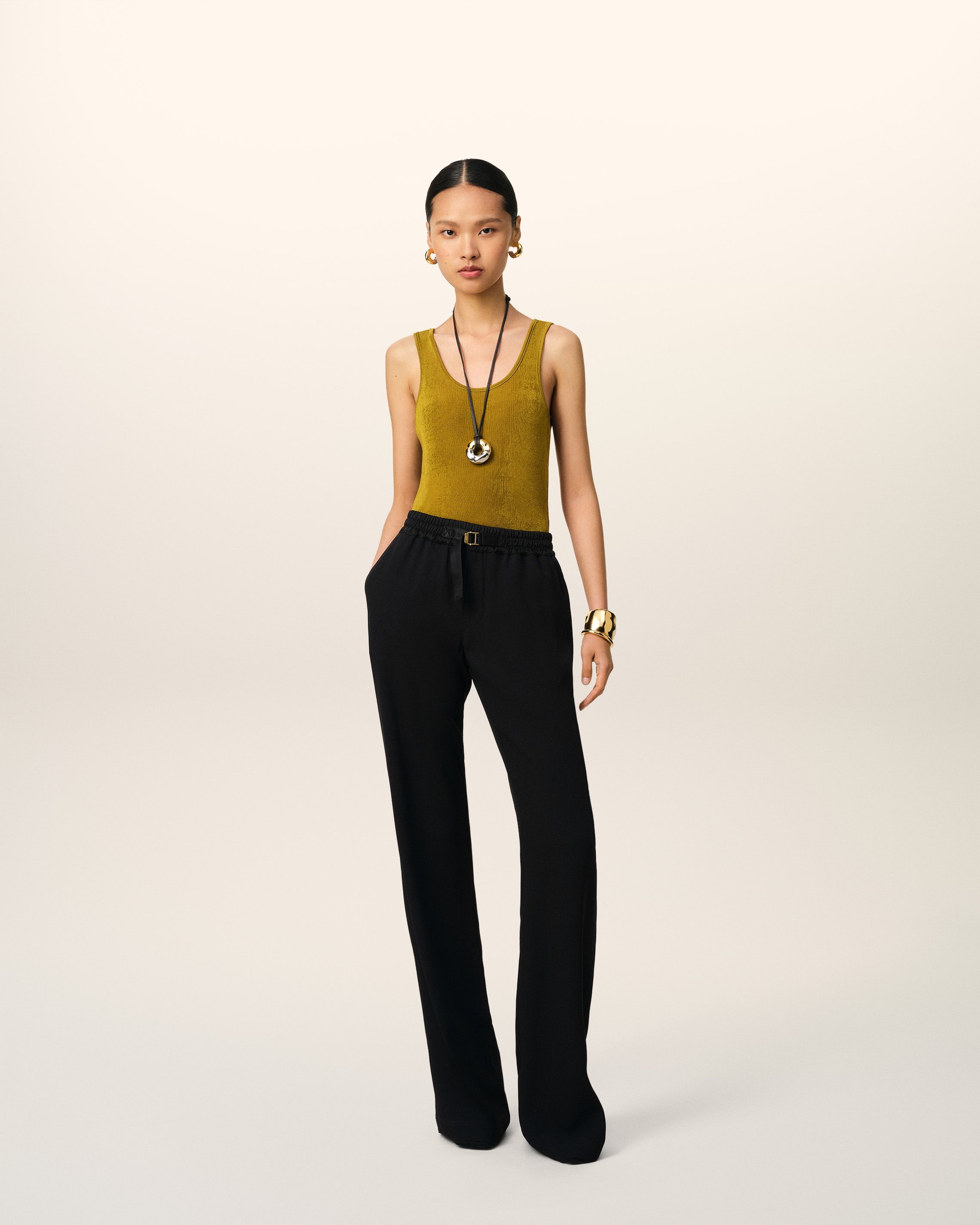 BLACK FLARE FIT ELASTICATED TROUSERS - 2
