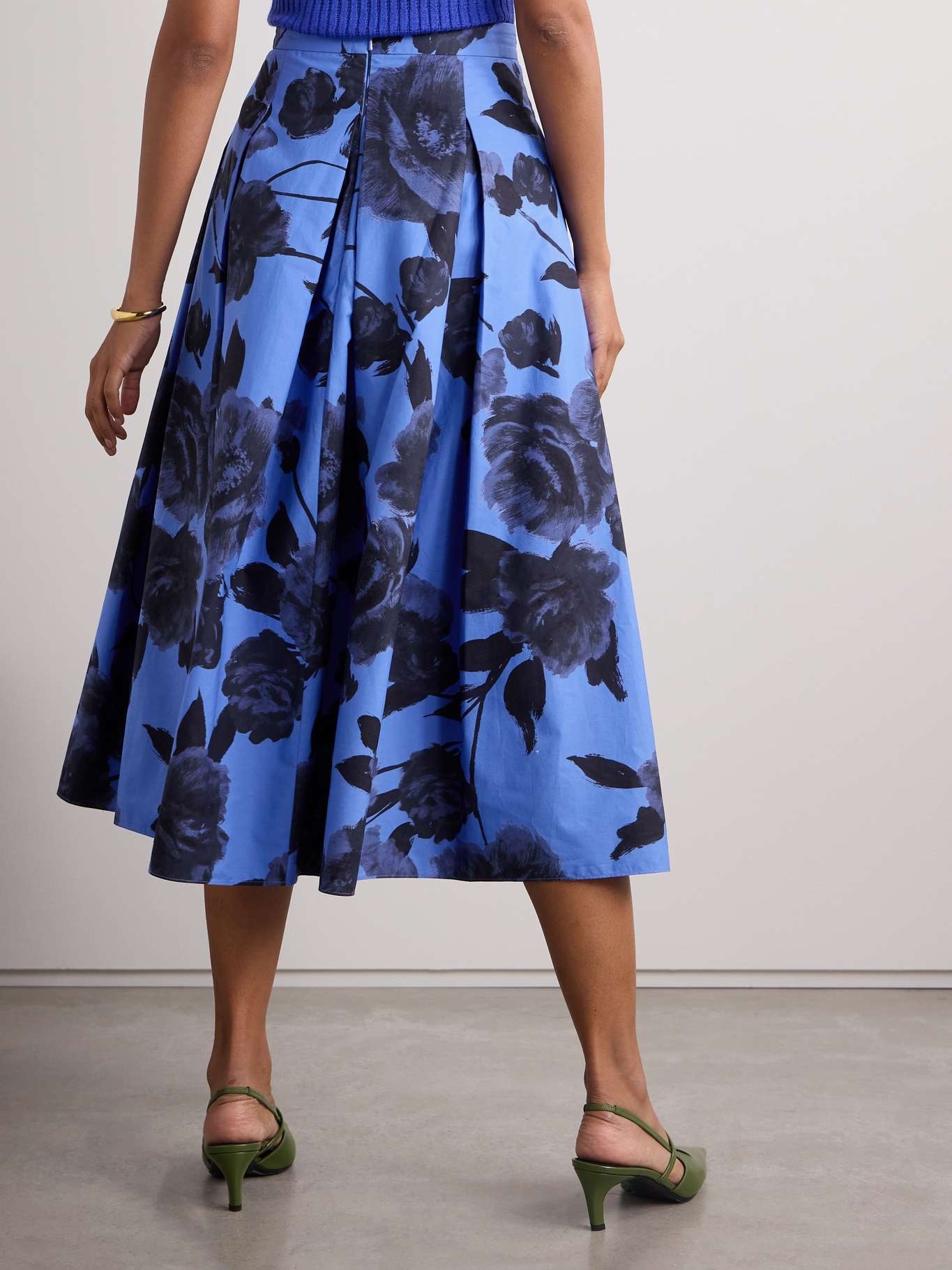 Pleated floral-print cotton-poplin midi skirt - 3