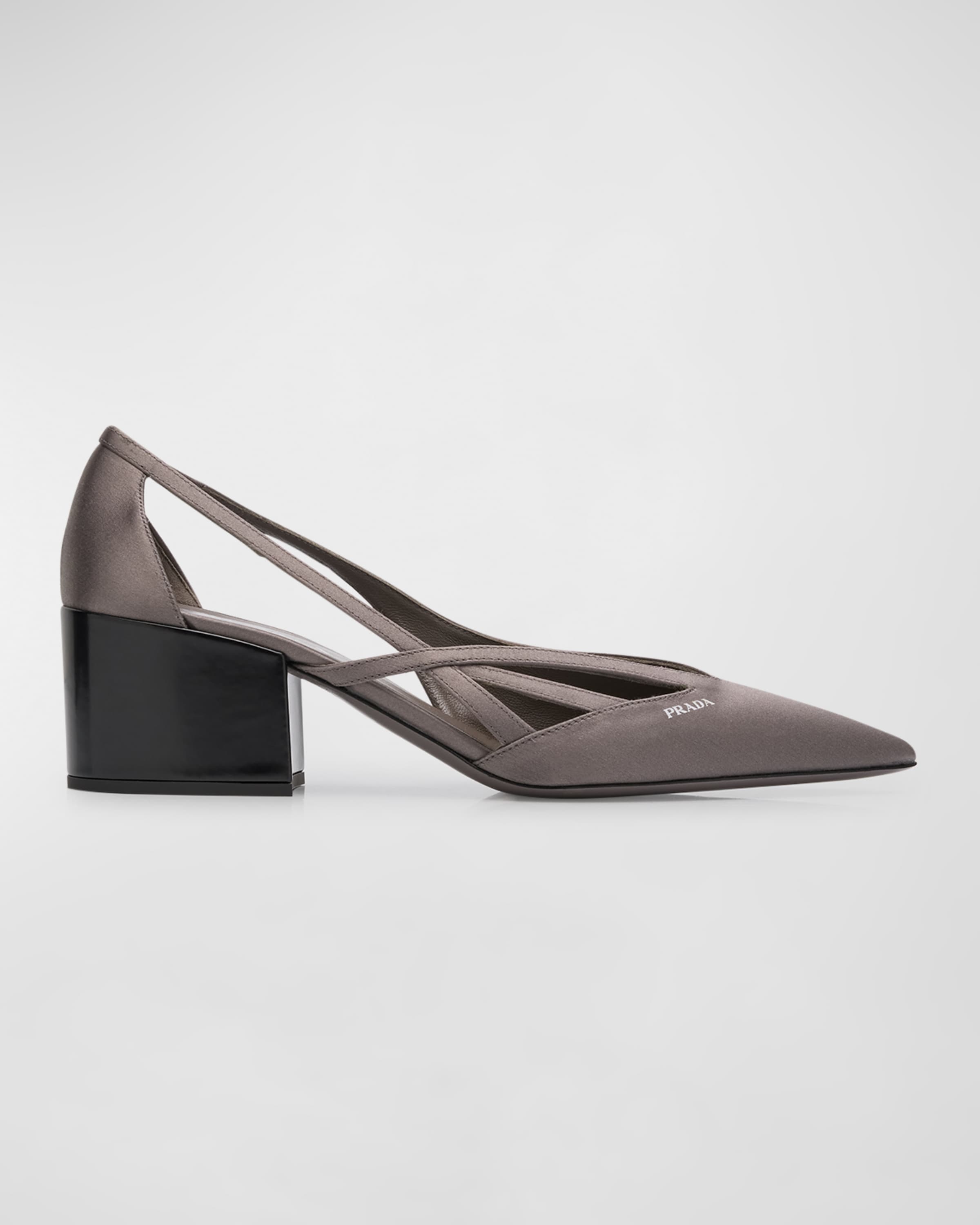 Satin Cutout Block-Heel Pumps - 1