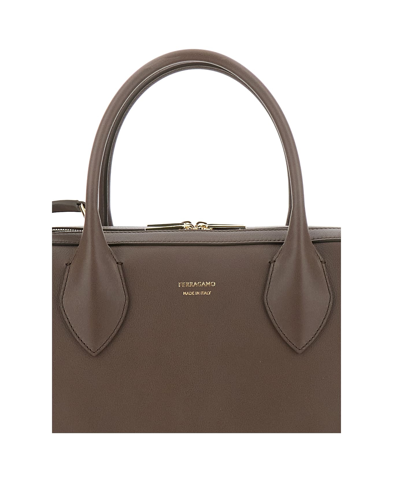 Brown Handbag With Three Zips And Logo Printed On The Front In Leather Woman - 3