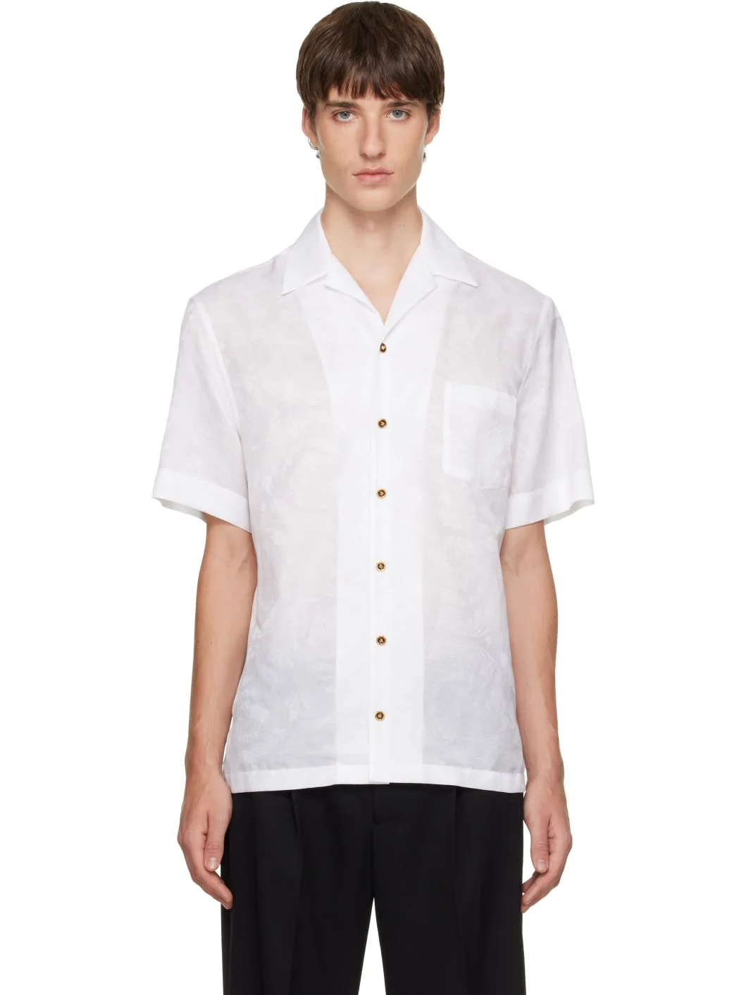 White Jacquard Silk-Blend Shirt - 1