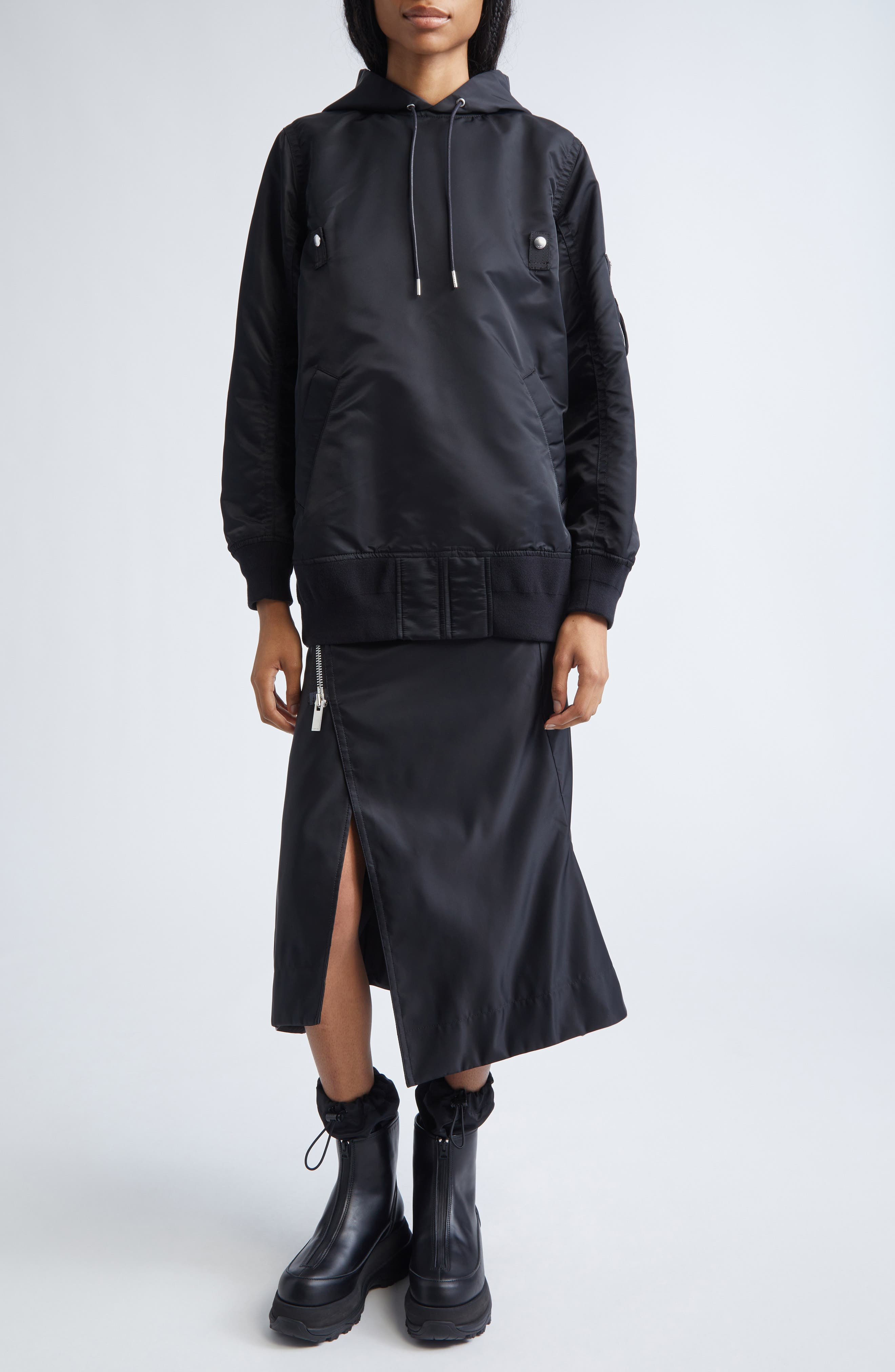 Sacai Nylon Twill Hoodie in Black at Nordstrom - 2