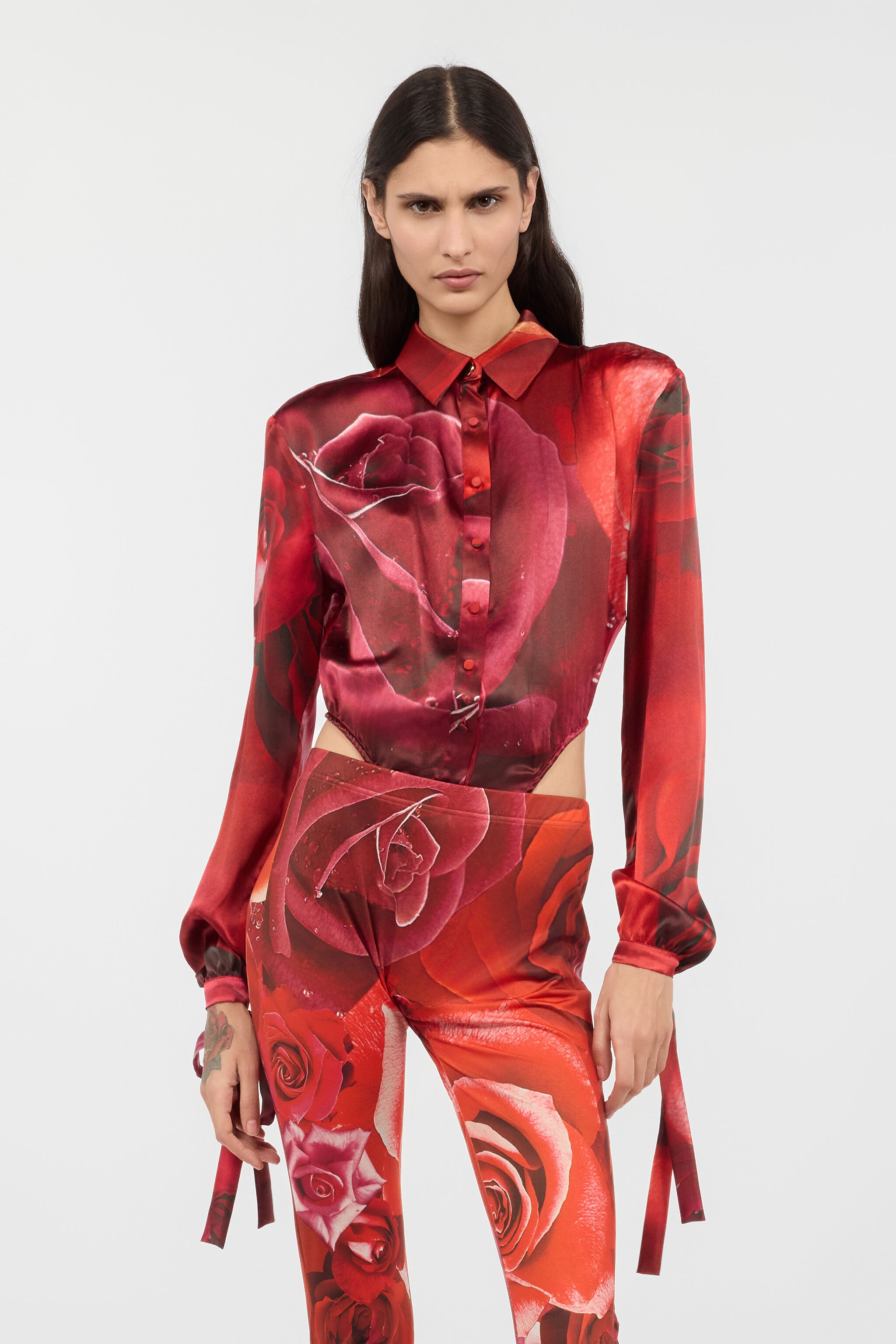 Bodysuit Shirt With Garden Rose Print - 3