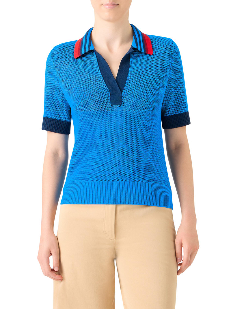 Women's Tipped Wool Polo Top - Cobalt Blue Multi 3