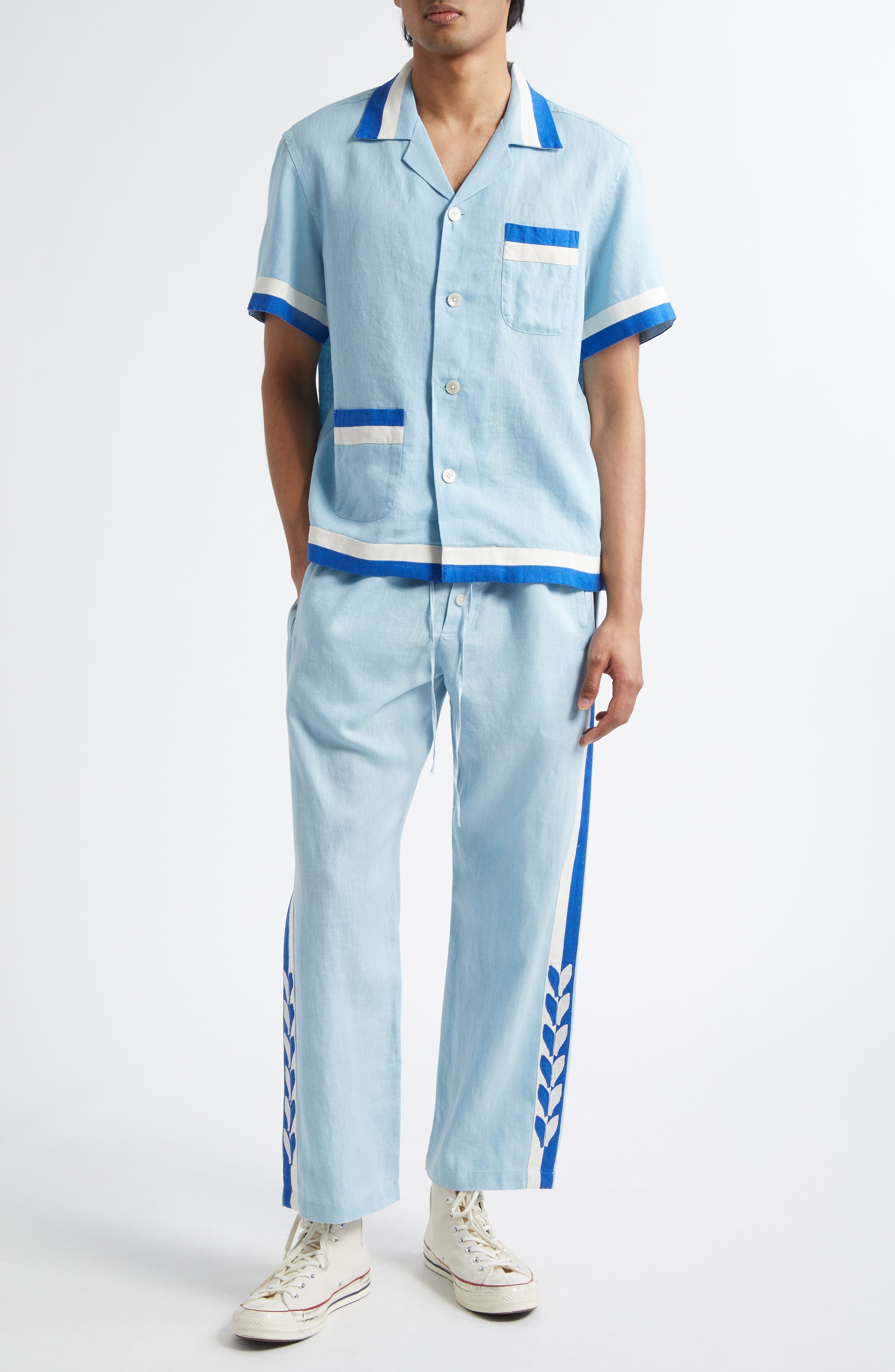 Bode Seedling Stripe Pajama Pants in White/Blue at Nordstrom - 2
