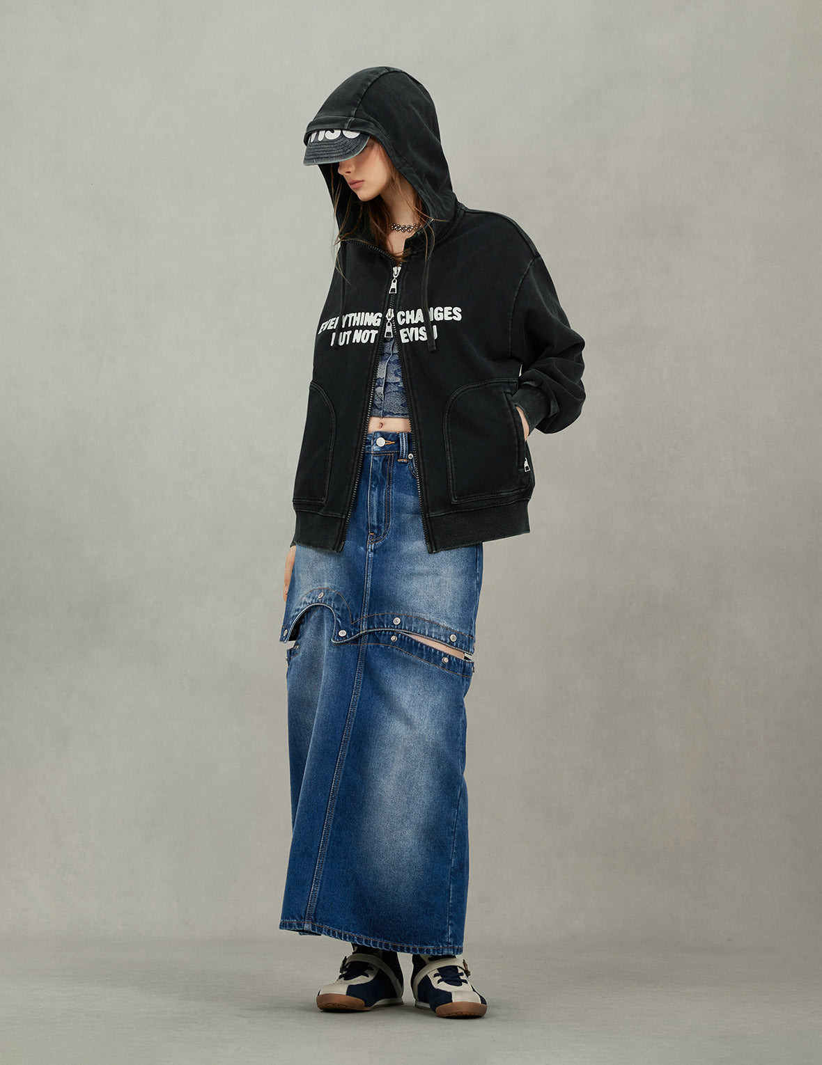 Slogan Print Oversized with Cap Hooded Jacket - 7