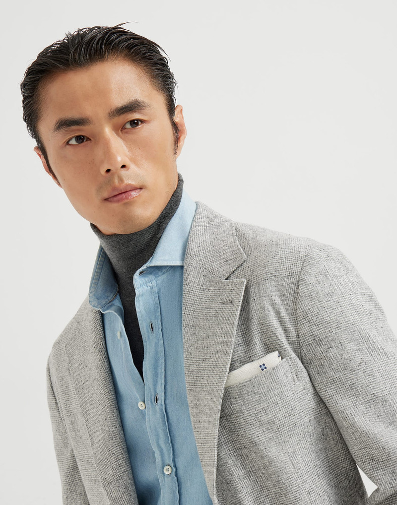 Silk, wool and cashmere flecked Prince of Wales flannel deconstructed blazer 3