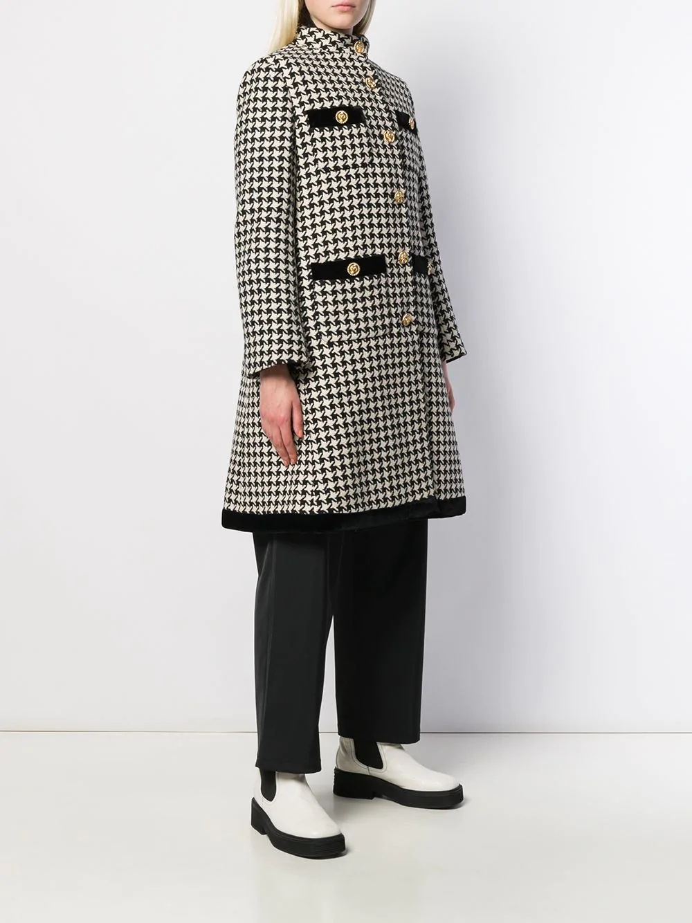 houndstooth print single-breasted coat - 3