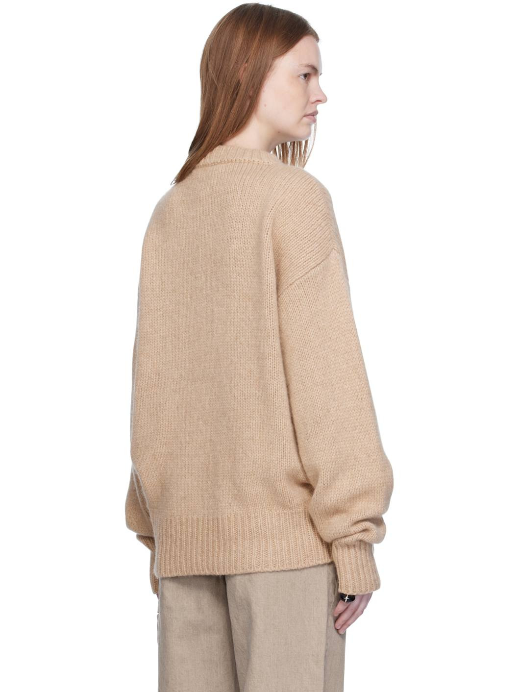 Beige Crew Neck Oversized Sweater - 3