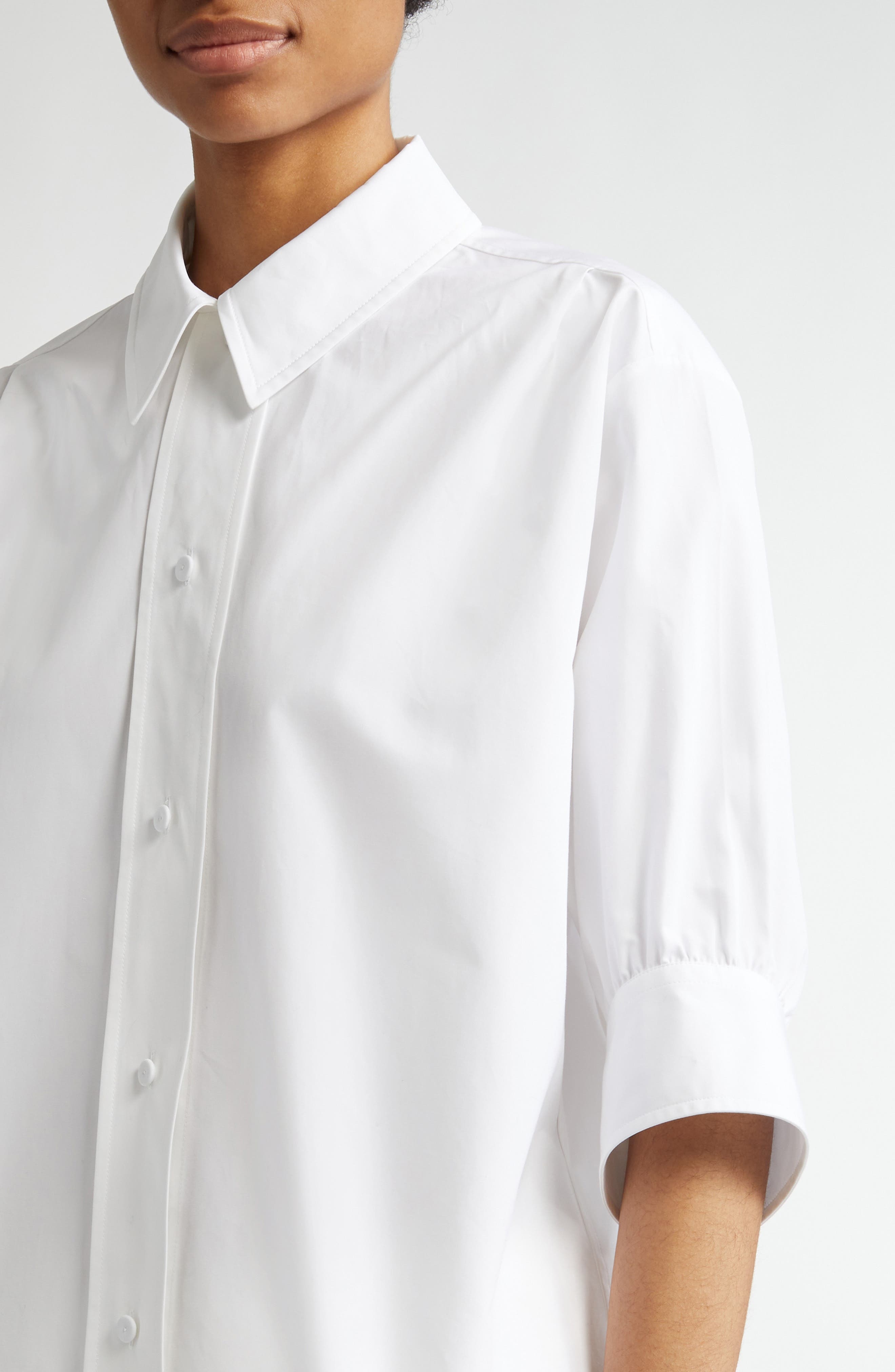 Jil Sander Short Sleeve Cotton Poplin Button-Up Shirt in Optic White at Nordstrom - 5