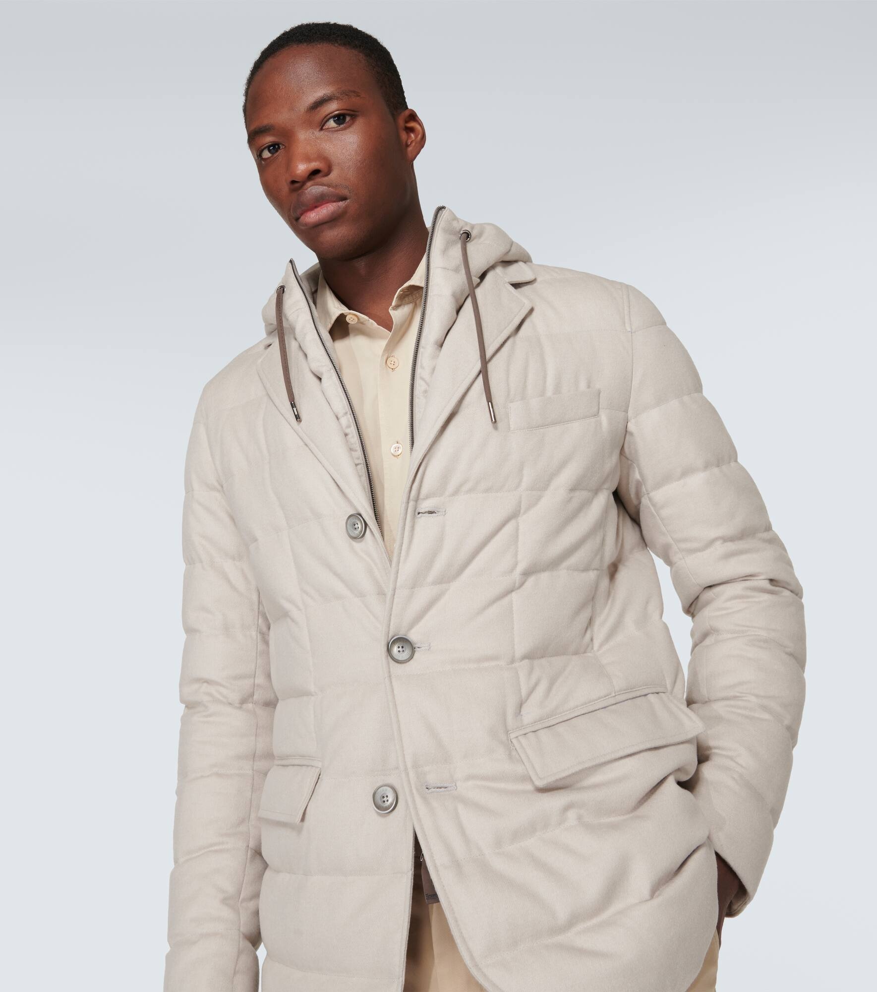 Quilted silk and cashmere coat - 5