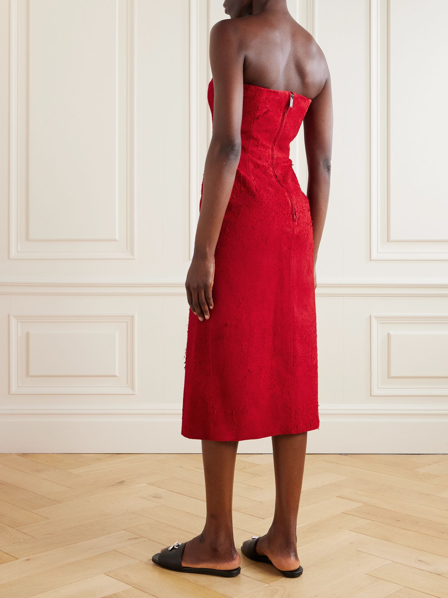 Strapless suede midi dress Red - 3