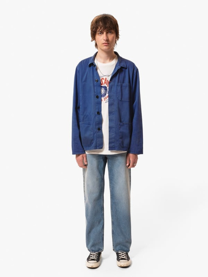 Nudie Jeans Buddy Herringbone Chore Jacket Blue outlook