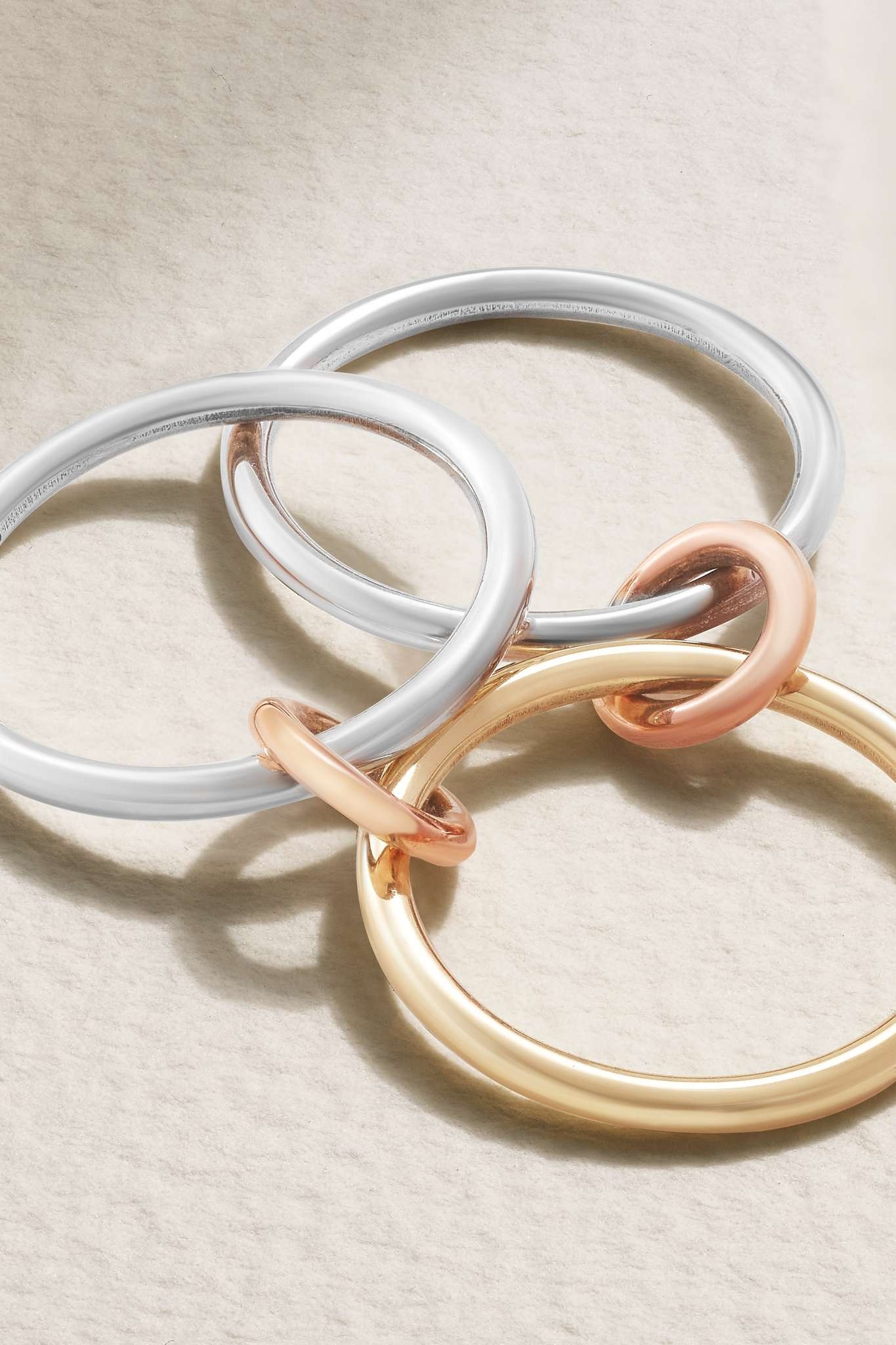 Solarium set of three 18-karat yellow and rose gold and sterling silver rings - 4