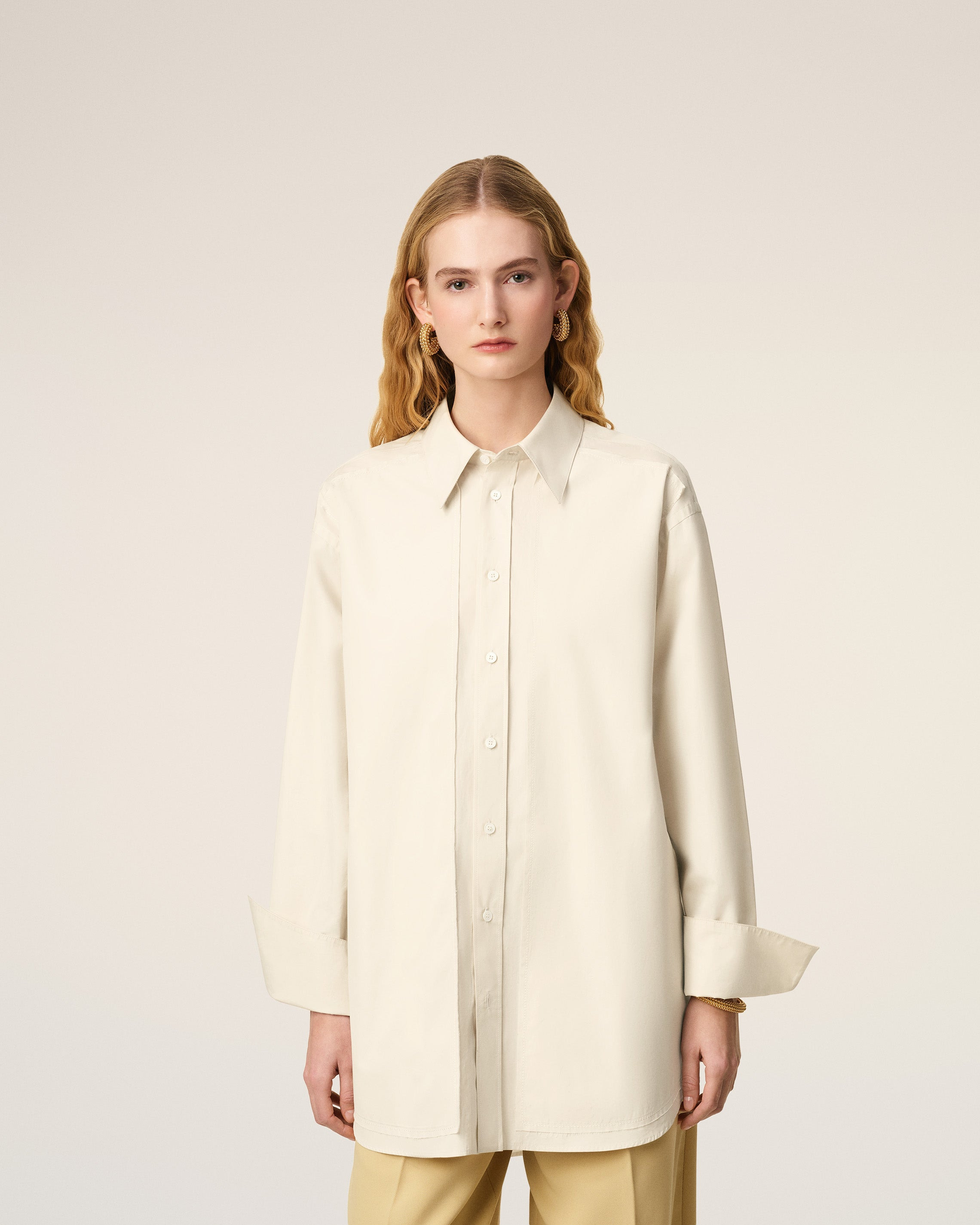 WHITE COTTON RAW EDGED STITCHING OVERSIZED SHIRT - 2