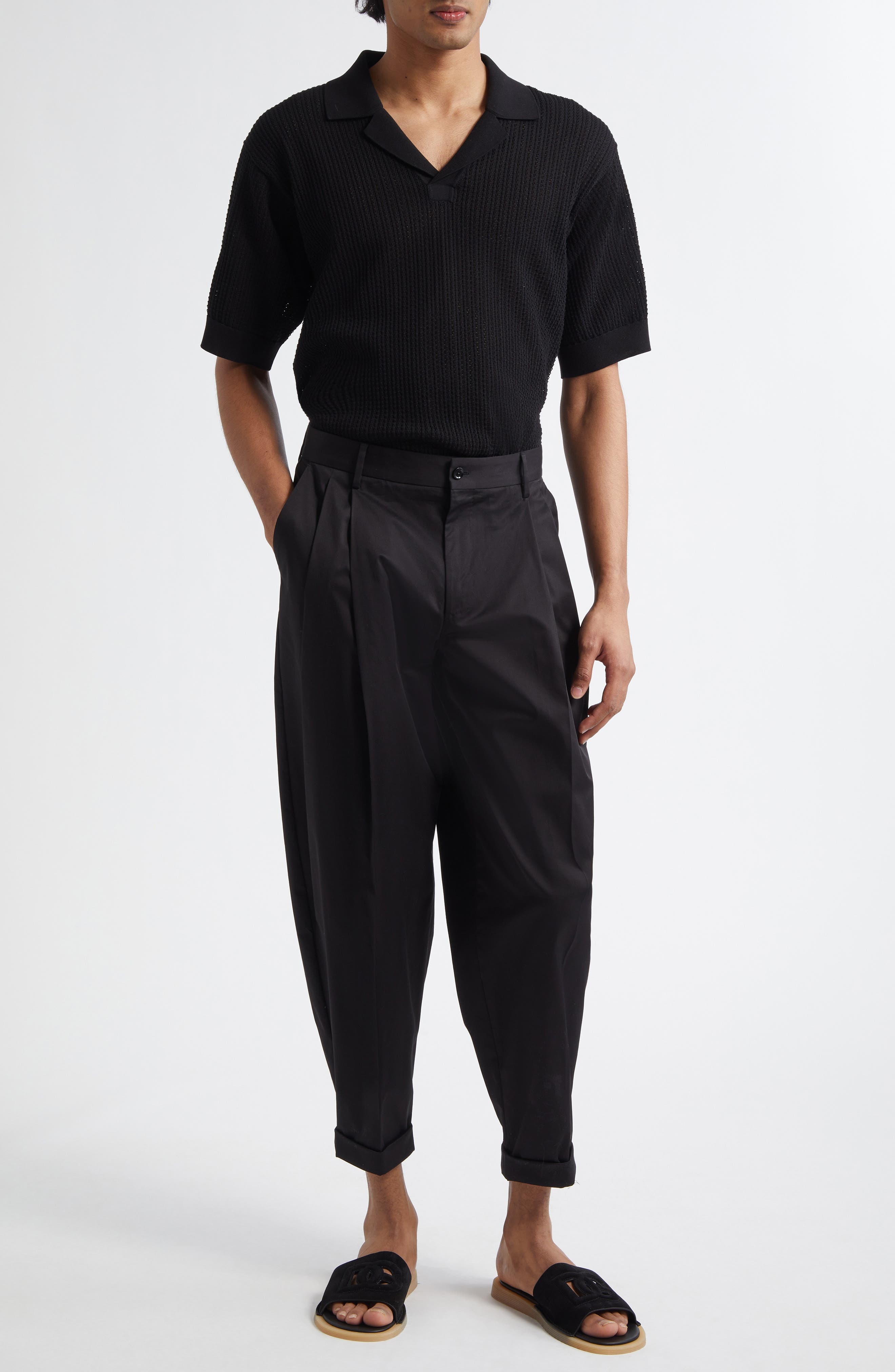 Dolce&Gabbana Ribbed Polo Sweater in N0000 Black at Nordstrom - 2