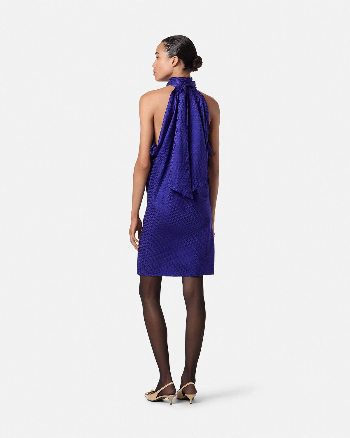V Allover Jacquard Silk Relaxed Mini Dress - 5
