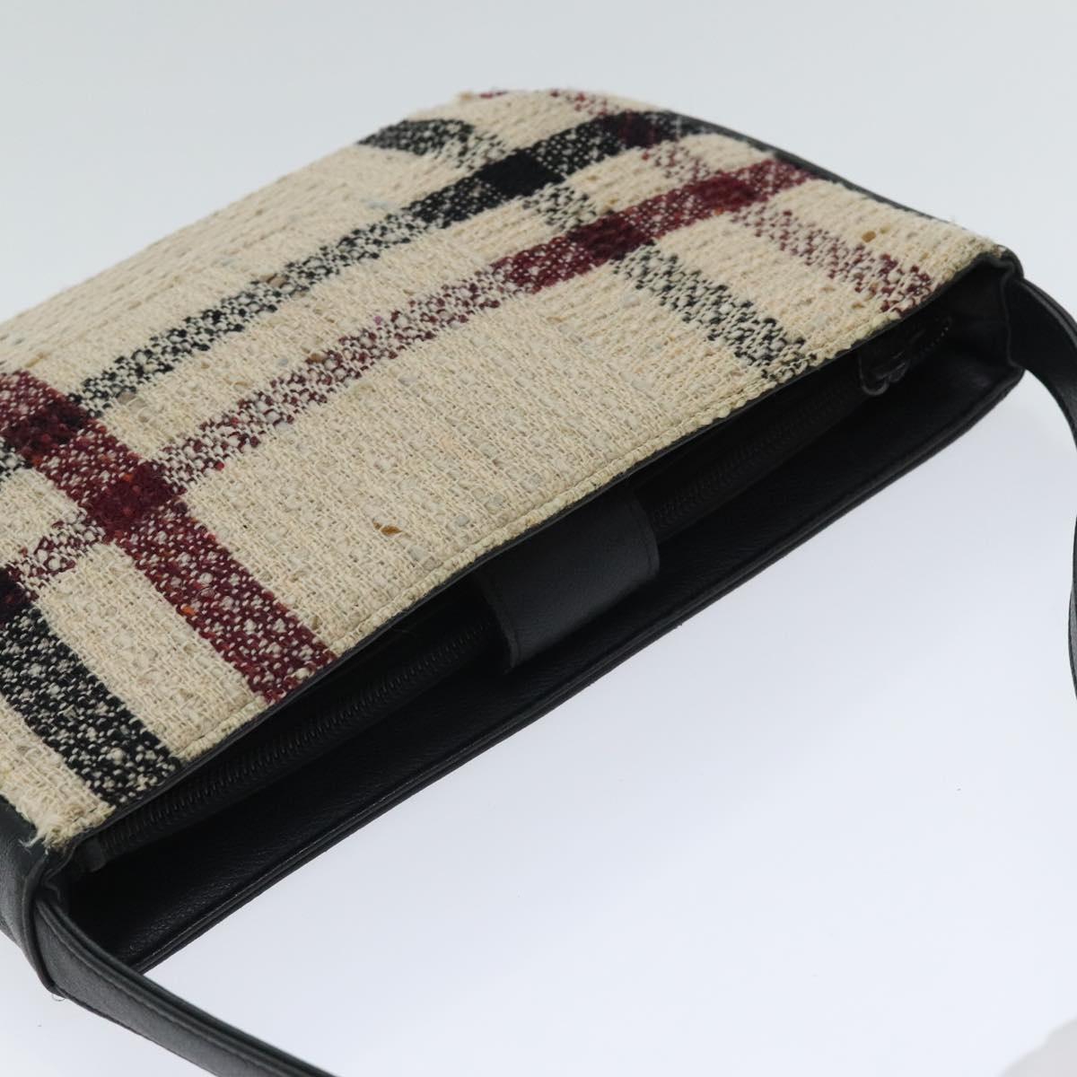 Burberry Nova Check Hand Bag Leather Canvas Black Beige - 6