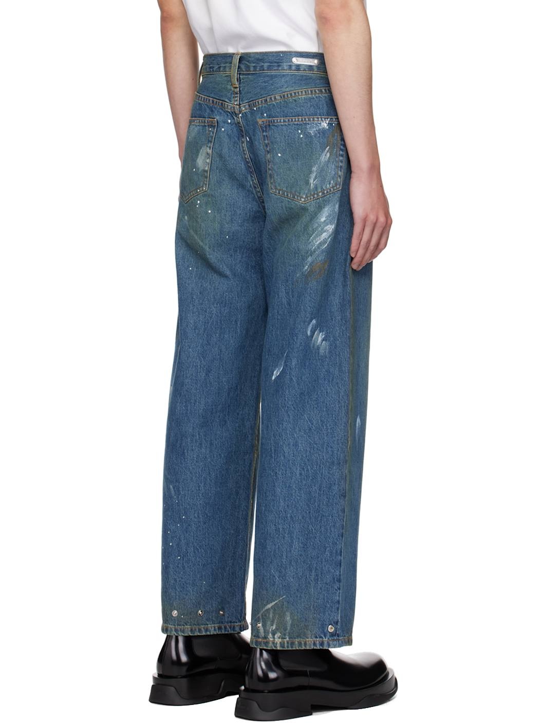 Blue Wide Leg Painted Jeans - 3