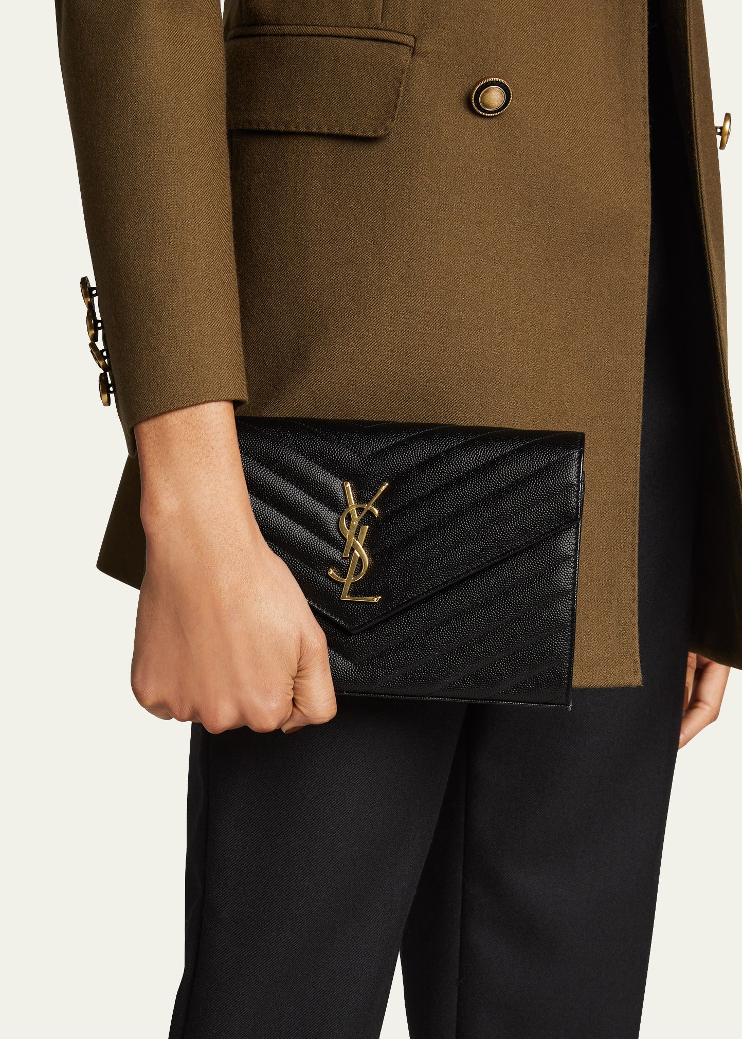 YSL Monogram Large Wallet on Chain in Grained Leather - 2