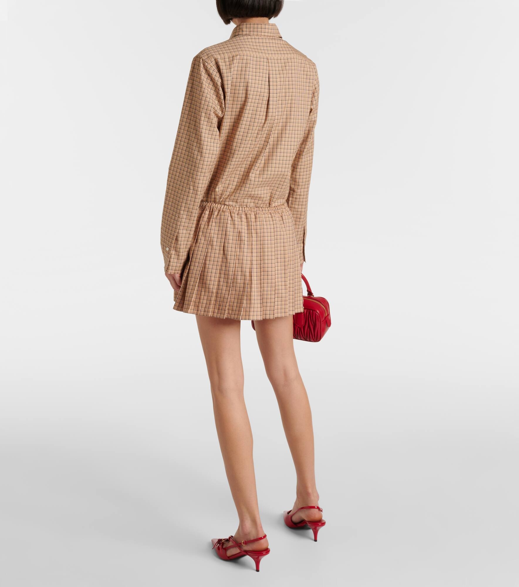 Logo pleated checked cotton miniskirt - 3