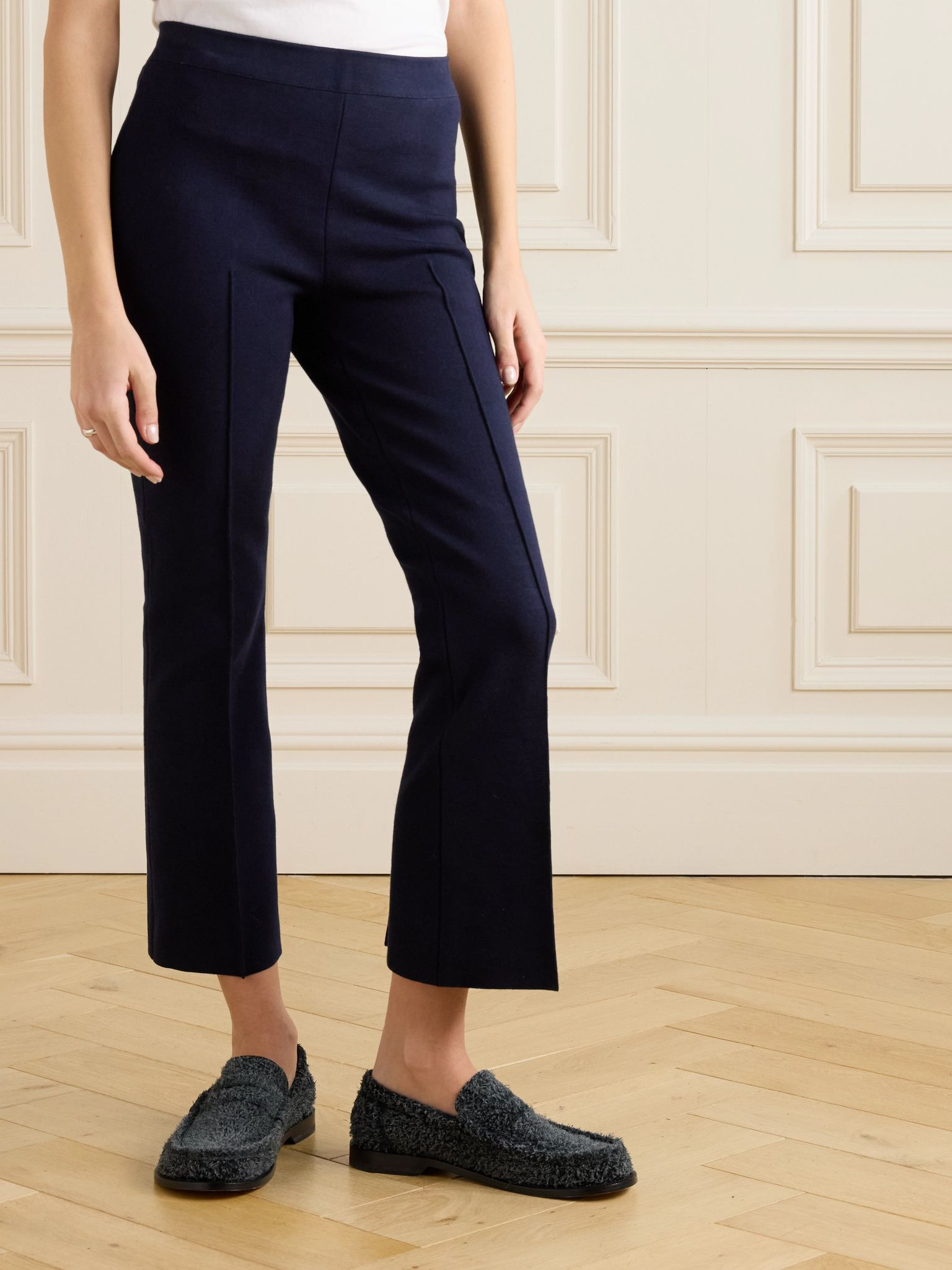 Kick cropped stretch-cotton flared pants Navy - 3