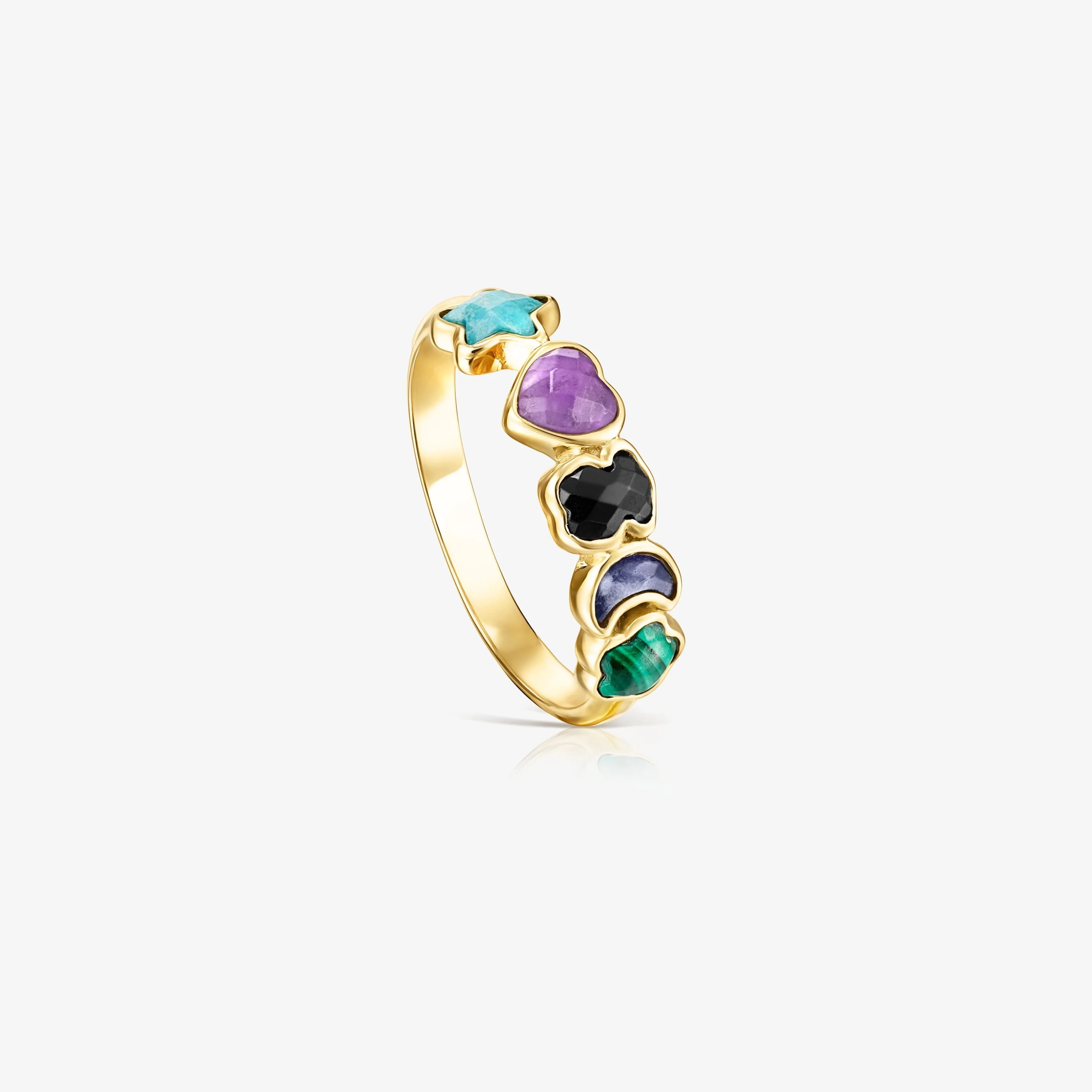 Glory Ring in 18K gold vermeil with five multicolor Gemstones motifs - 1