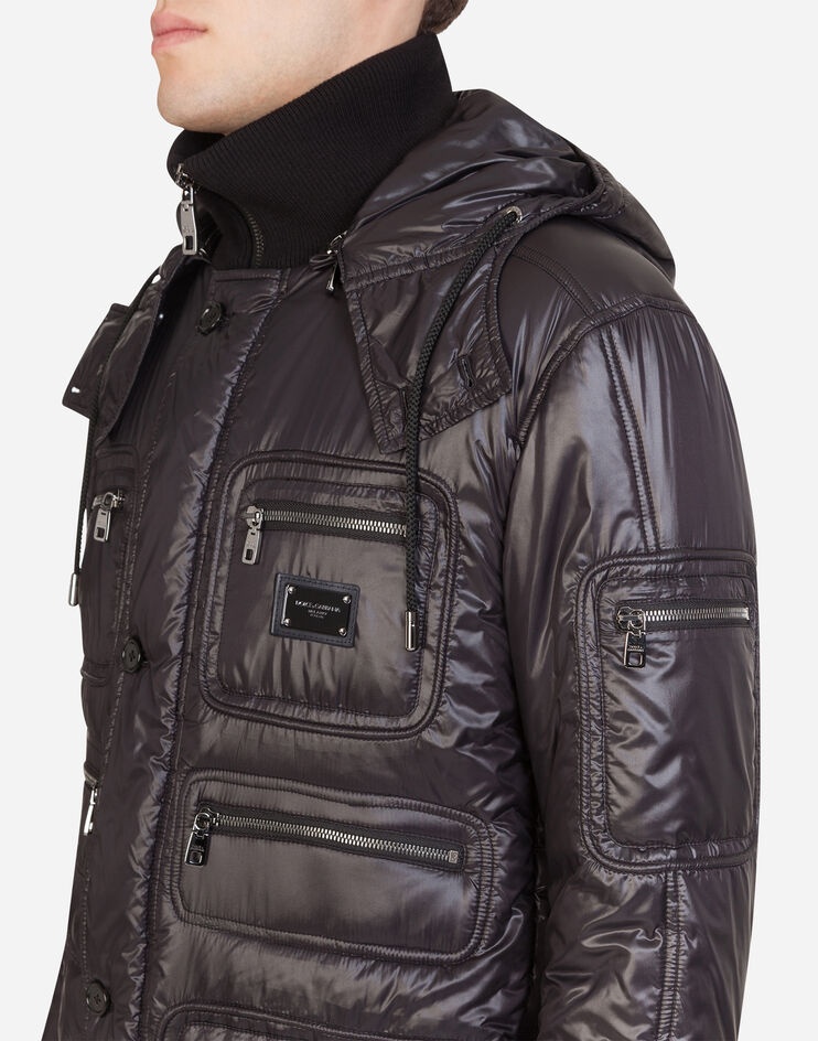 Nylon quilted jacket with hood and patch - 4