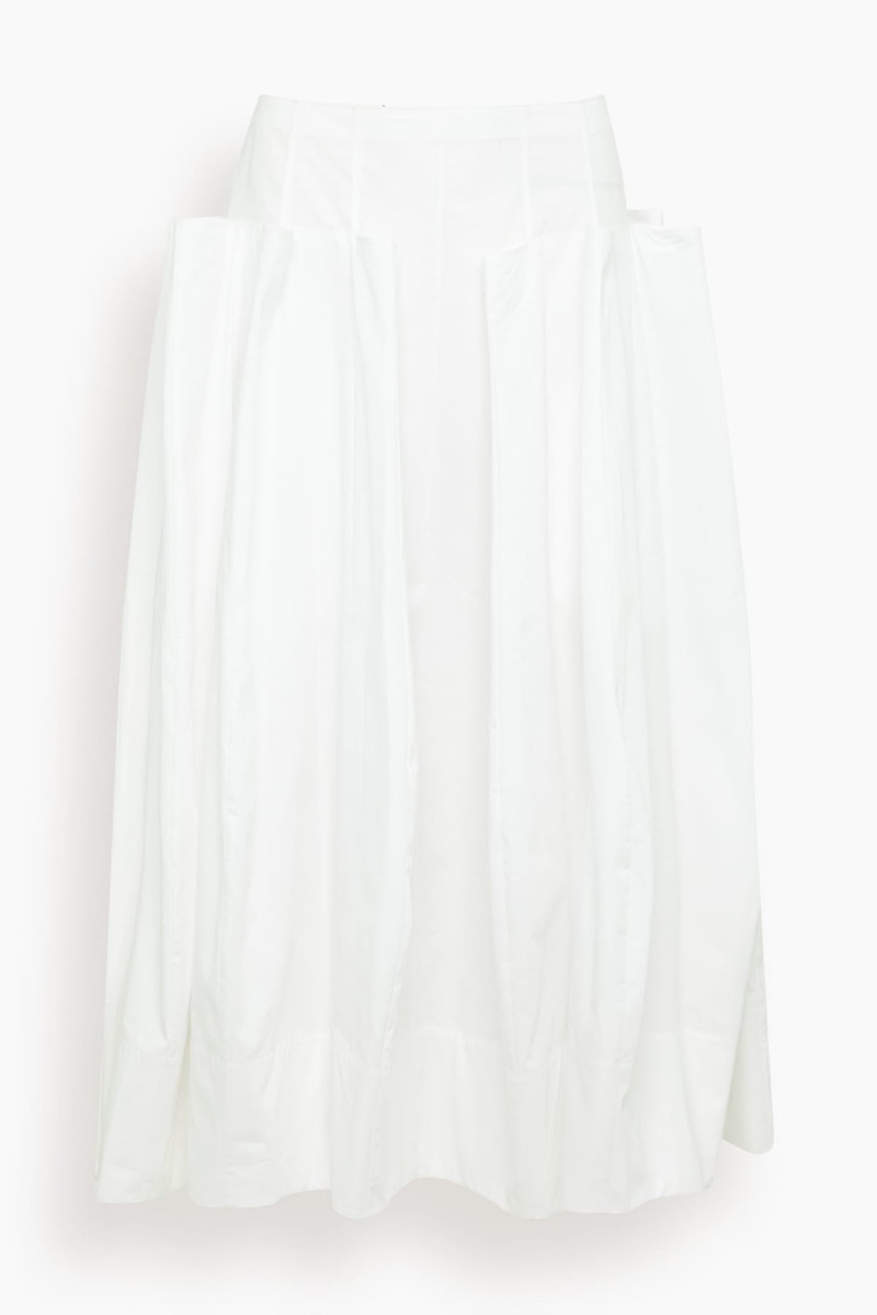 Compact Poplin Pinch Pleat Full Skirt in White 1
